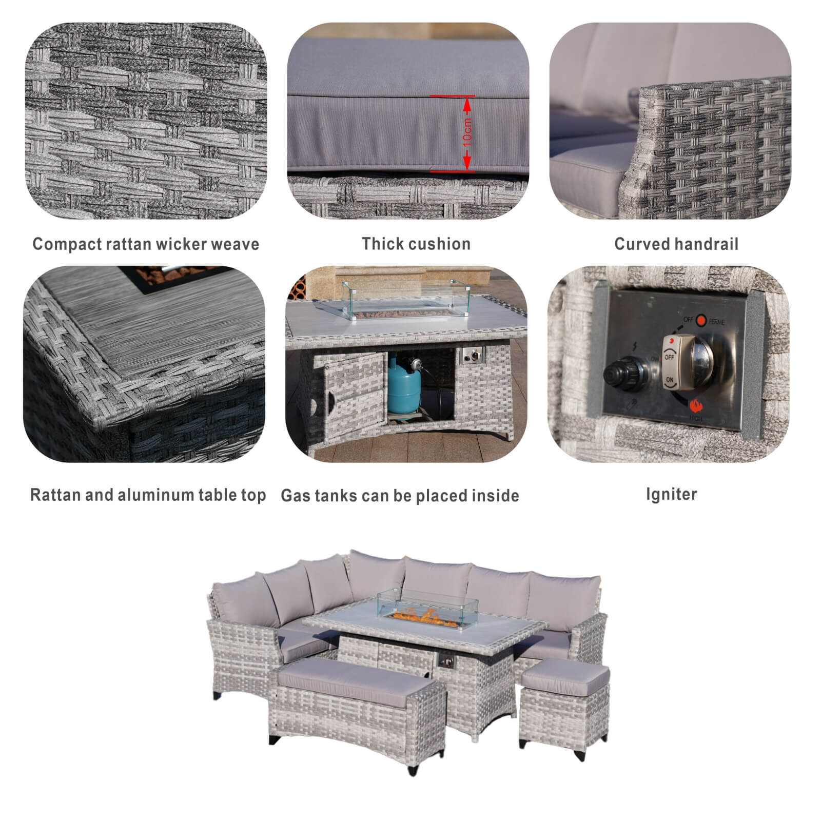 5-Piece Outdoor Lounge Set with Fire Pit Table (PAF-2001) - Abrihome