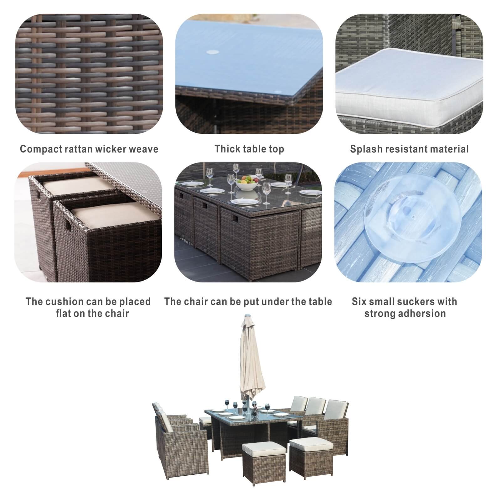 Carmel 10-Seat Outdoor Dining Set with Rectangular Glass Tabletop( PAD-3234-SET) - Abrihome