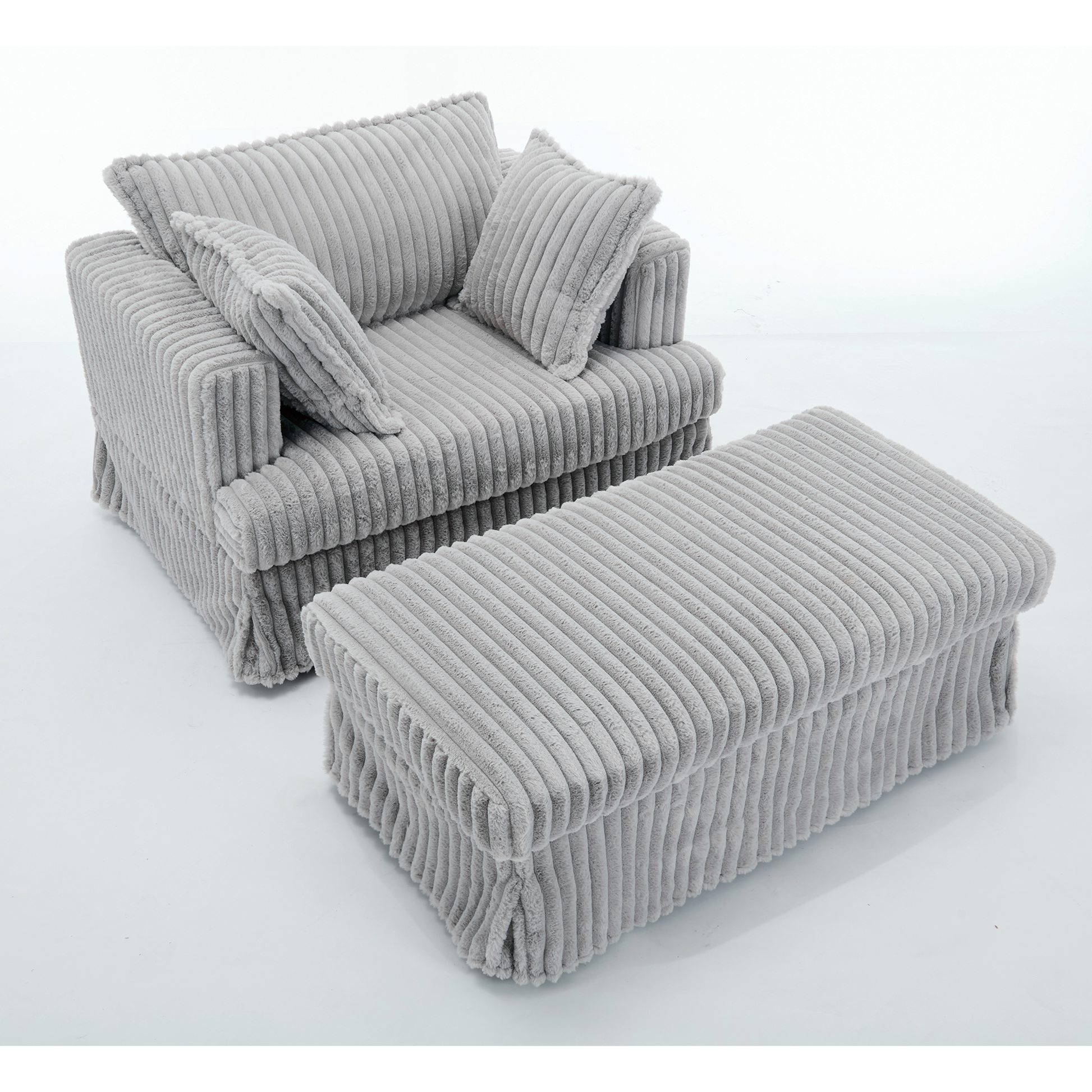 [NEW ARRIVED] 47.7'' Oversized Corduroy Chaise Longue with Ottoman,  Deep Seat  Reclining Chair Sofa, Comfy Thicked Upholstered Pad Chair ,with Foot Stool ,OVERSIZE, Movable Ottoman,Light Gray