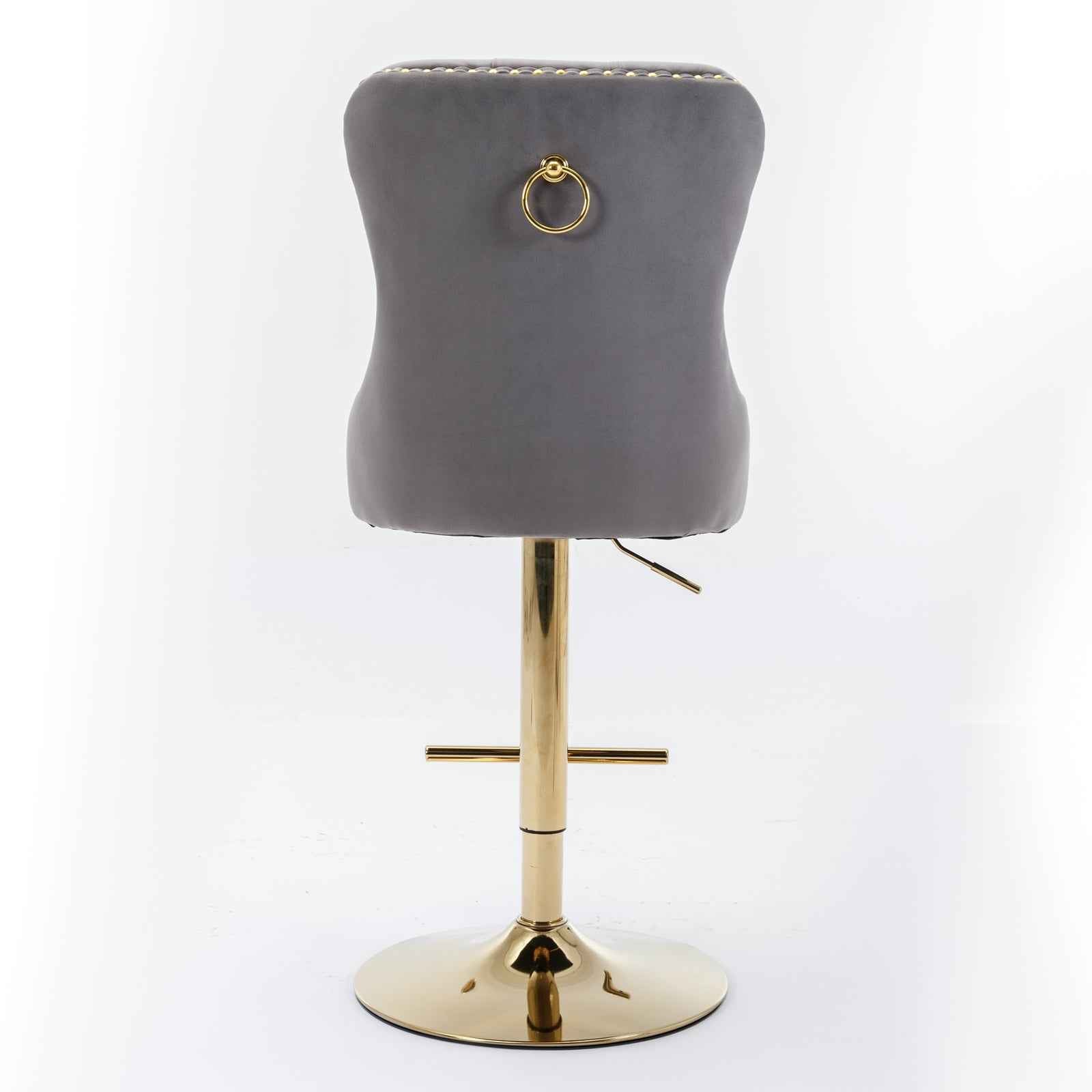 A&A Furniture,Thick Golden Swivel Velvet Barstools Adjusatble Seat Height from 25-33 Inch, Modern Upholstered Bar Stools with Backs Comfortable Tufted for Home Pub and Kitchen Island (Gray,Set of 2)