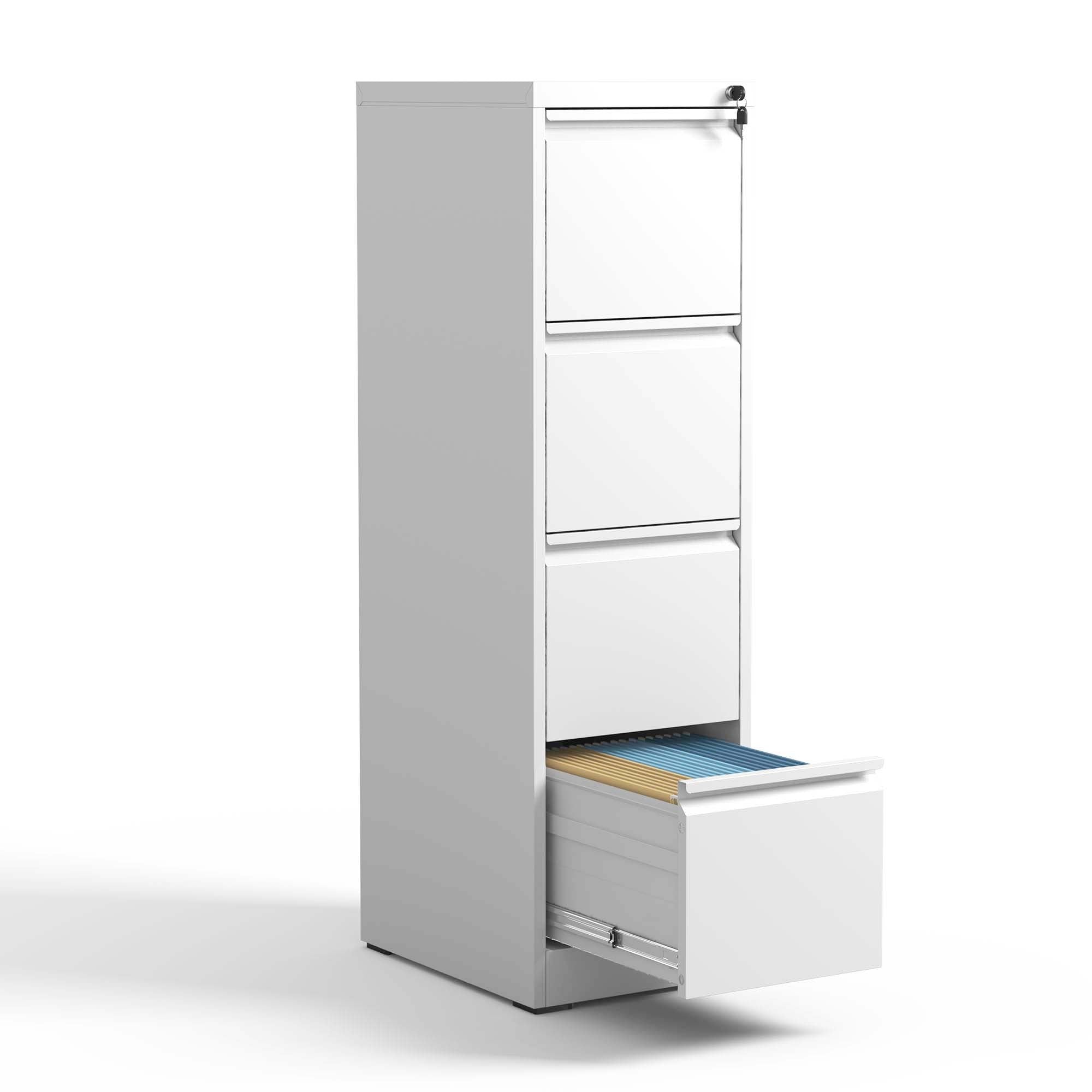 SteelCraft Pro 4 Drawer Vertical File Cabinet with Lock for A4 Legal/Letter Size, White Metal