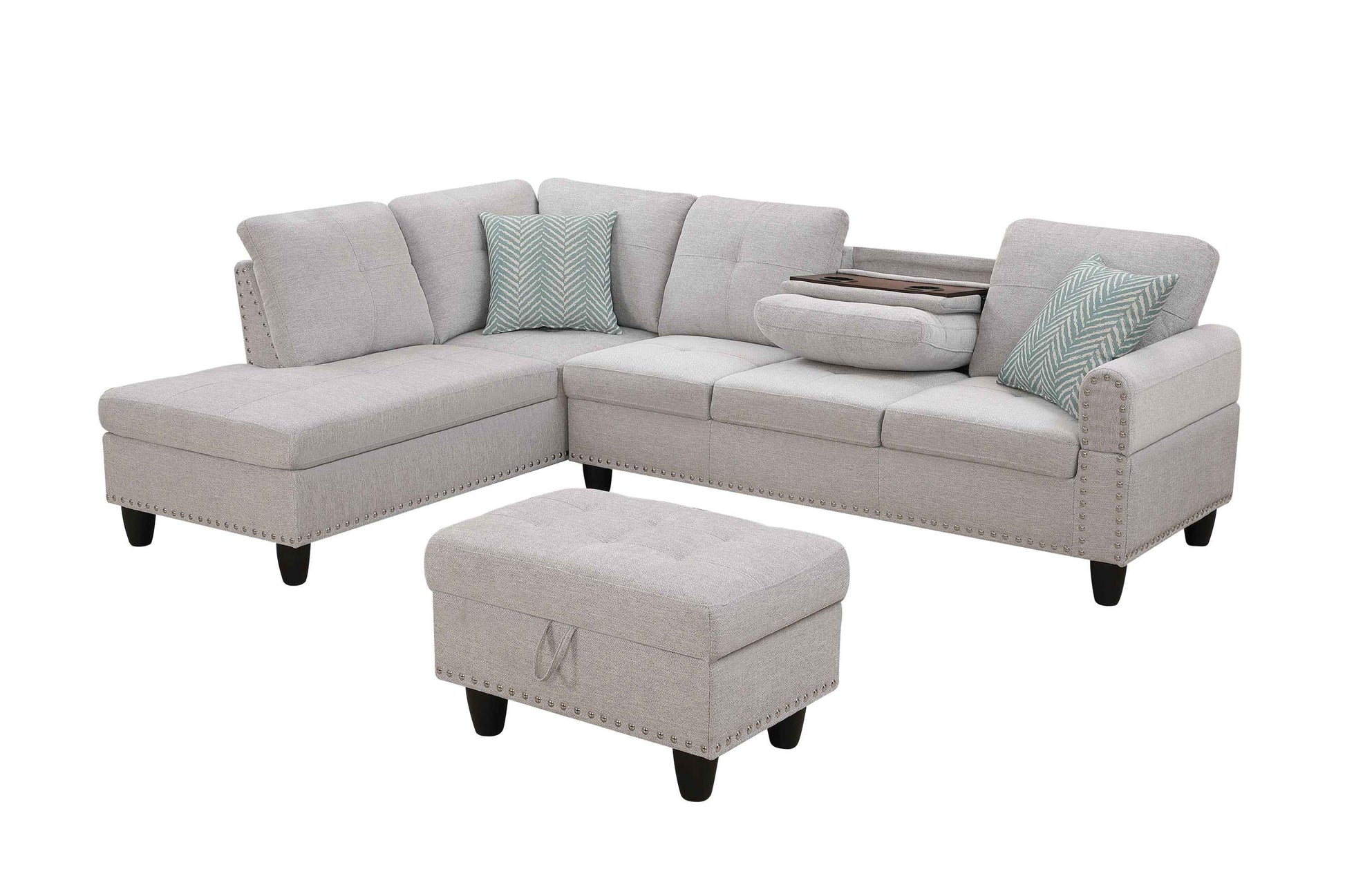 Accent Pillow - Equipped Sectional Sofa in Light Grey