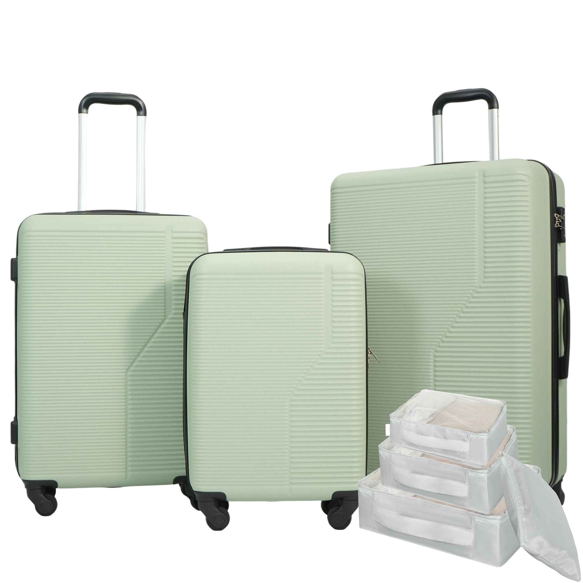 7-Piece Luggage Set ABS Lightweight & Durable Suitcase with Spinner Wheels, TSA Lock, (20/24/28), Green