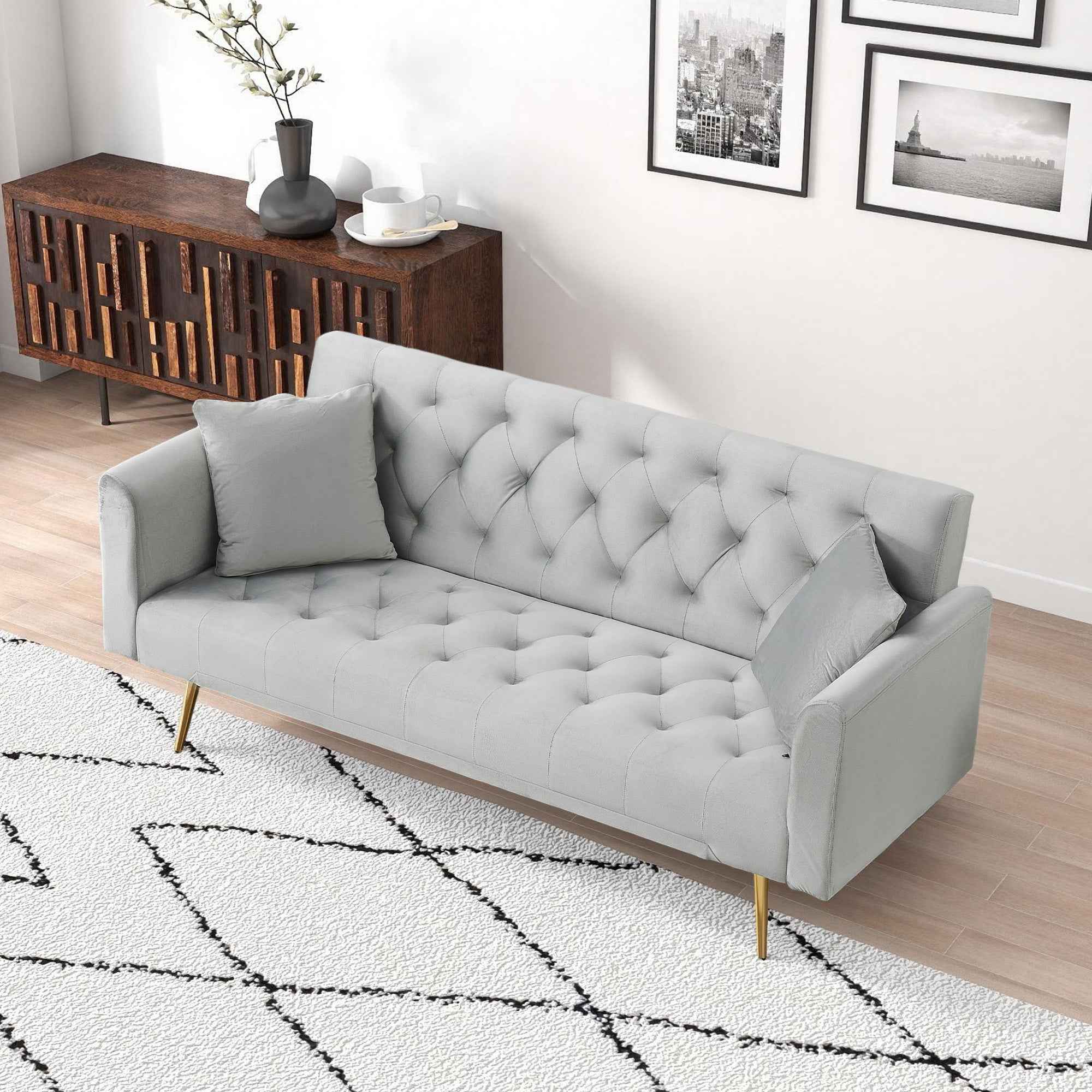 71-inch convertible love seat sofa, American vintage grey velvet material, suitable for small living room, bedroom, office