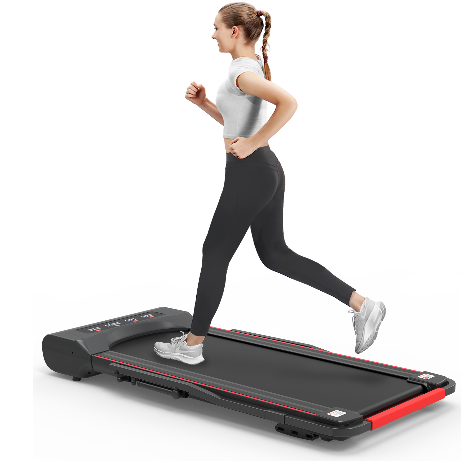 Under Desk Walking Pad Treadmill Foldable with Handlebar Remote Controll, 300 LB Capacity