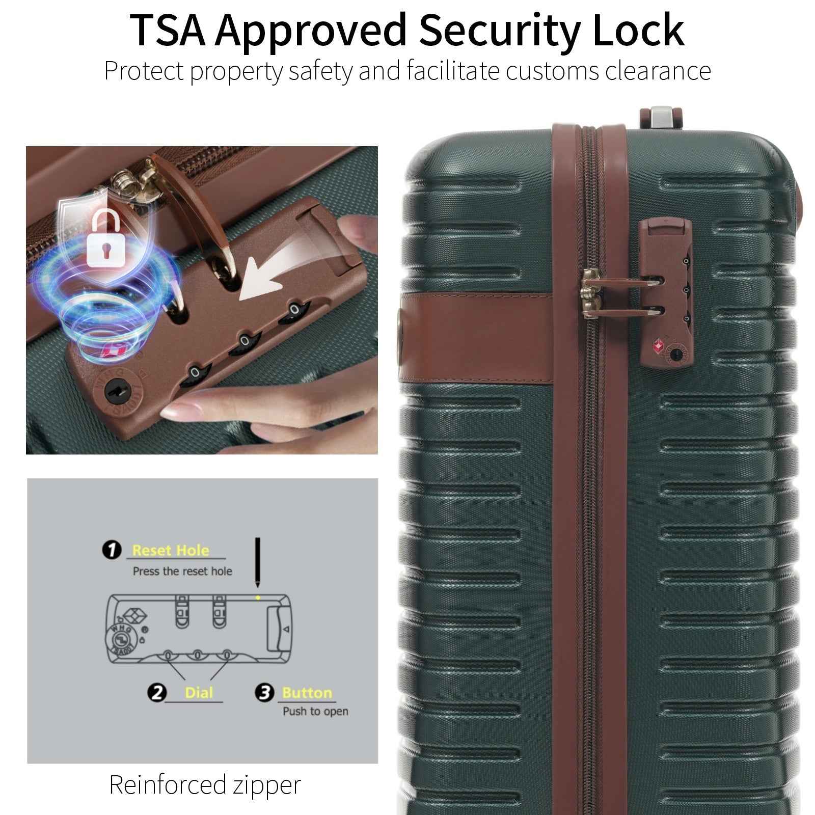 Luggage Sets 3 Piece Carry on Luggage 22x14x9 Airline Approved, Lightweight Hardshell ABS Suitcases with Wheels, 20 inch, Green