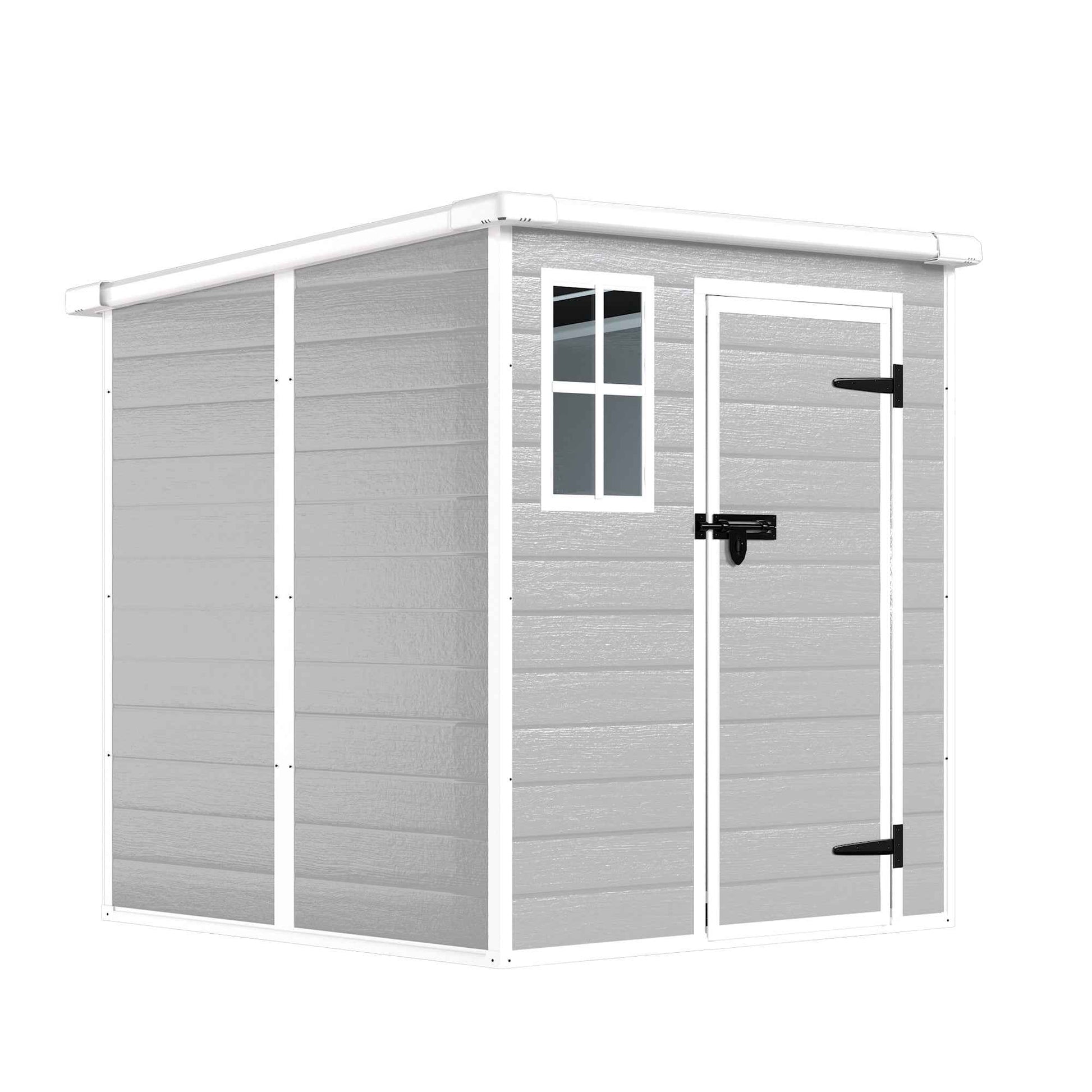 6x6 FT Storage Shed, Waterproof Resin Outdoor Storage Shed with Floor & Window &  Lockable Doors and  Vents, Tool Shed for Bike, Garden, Backyard,Lawn, All Weather Use, Light Grey
