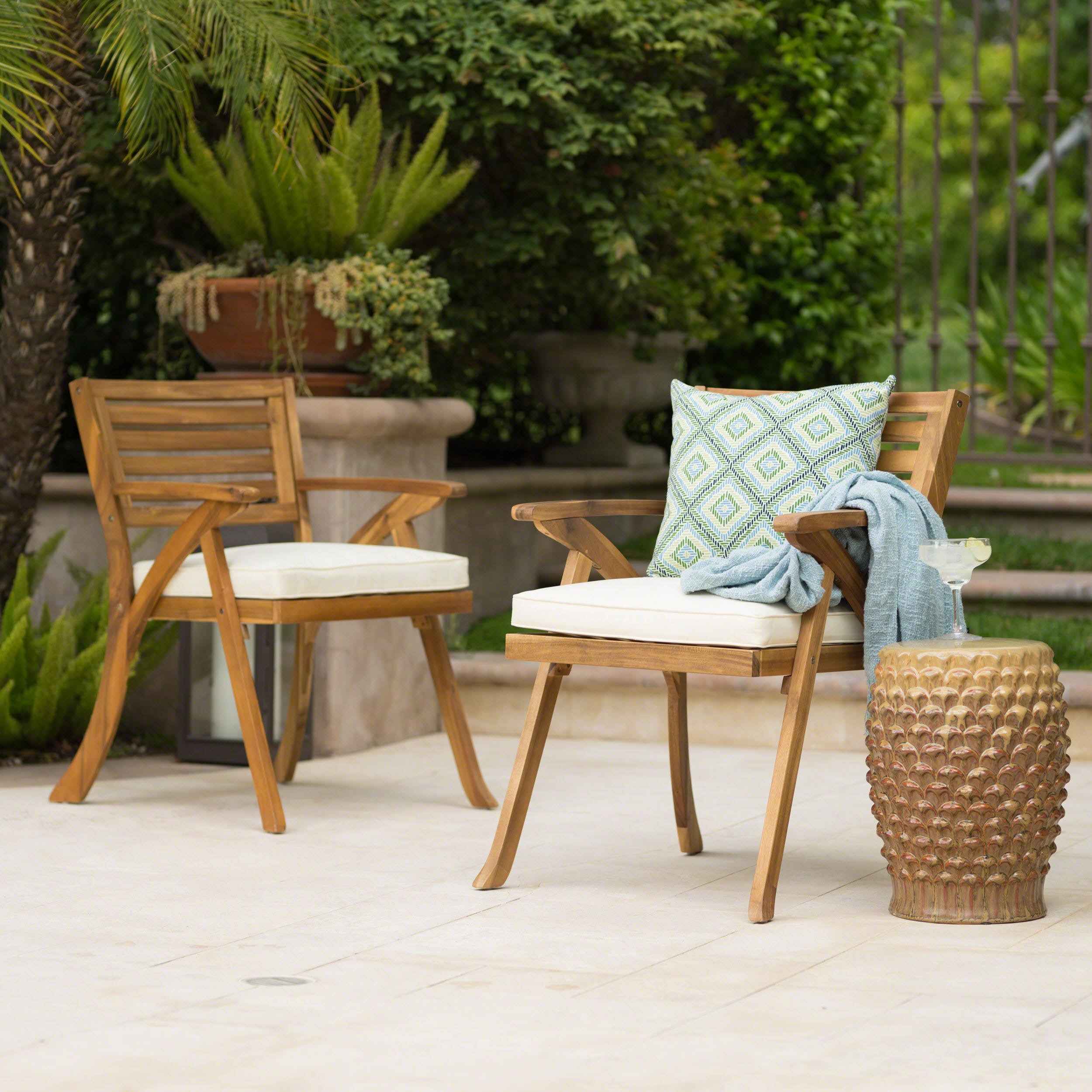 Acacia Wood Dining Chair with Water-resistant Cushion, Teak