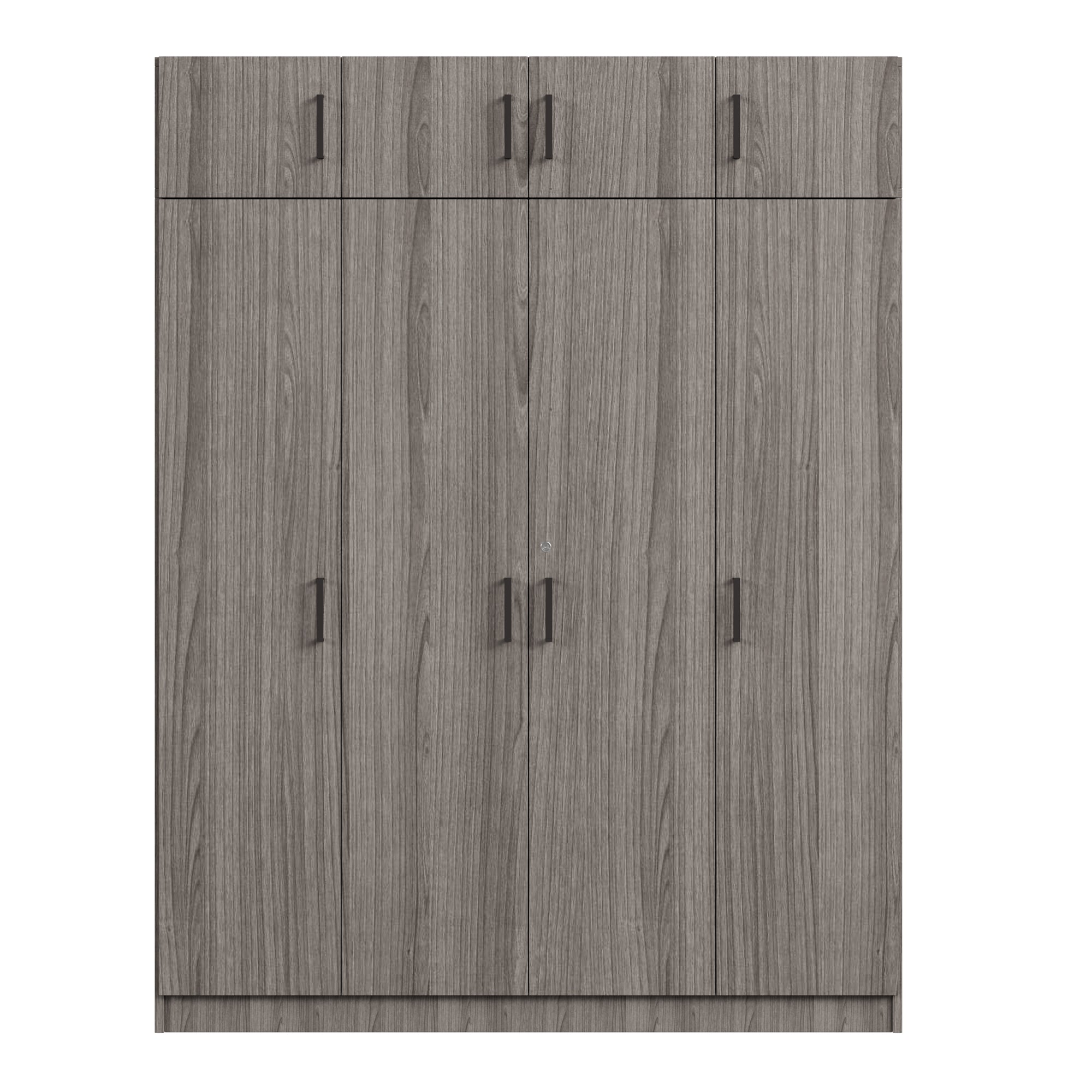 4-Door Wardrobe with 1 Drawer and Top Cabinet , Gray