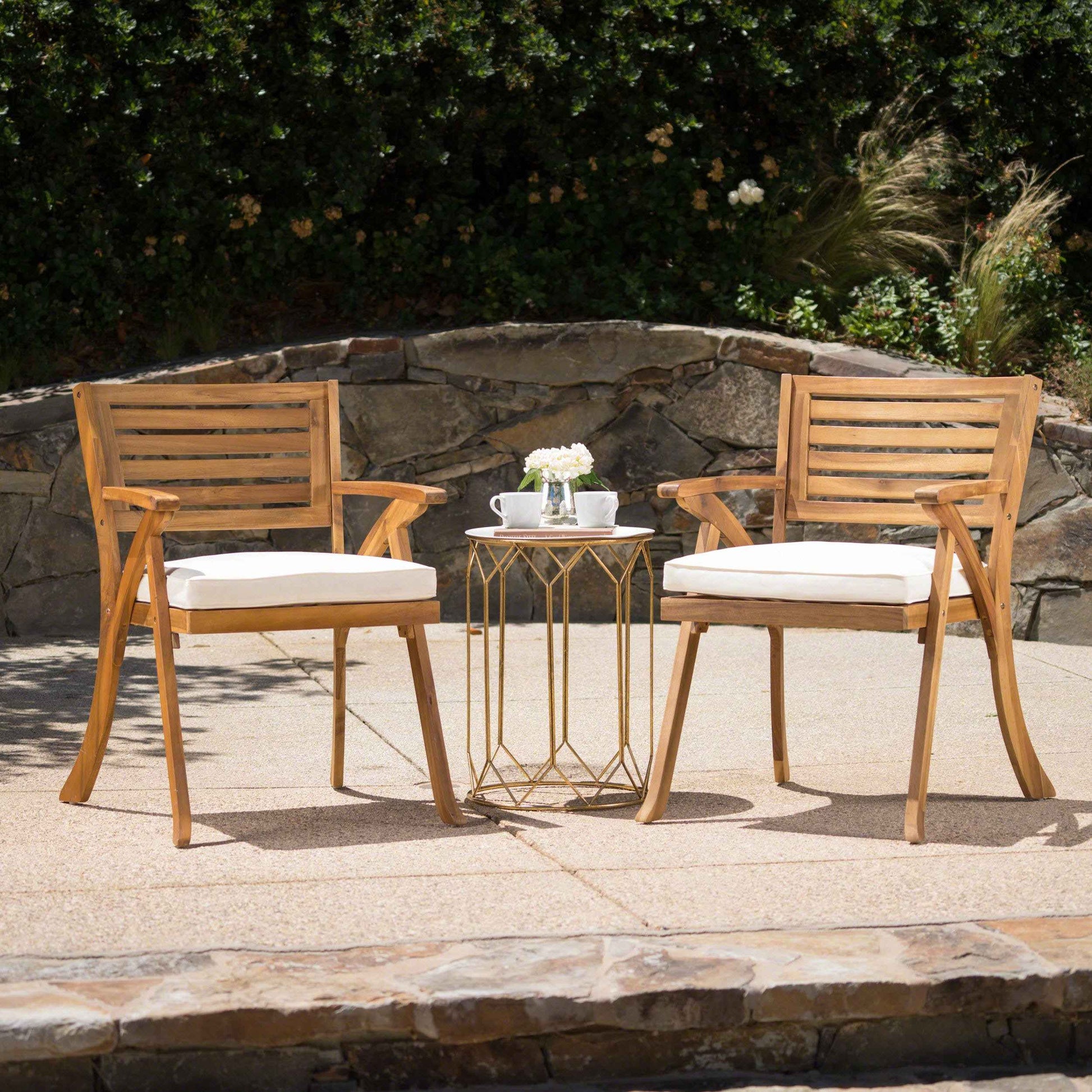 Acacia Wood Dining Chair with Water-resistant Cushion, Teak