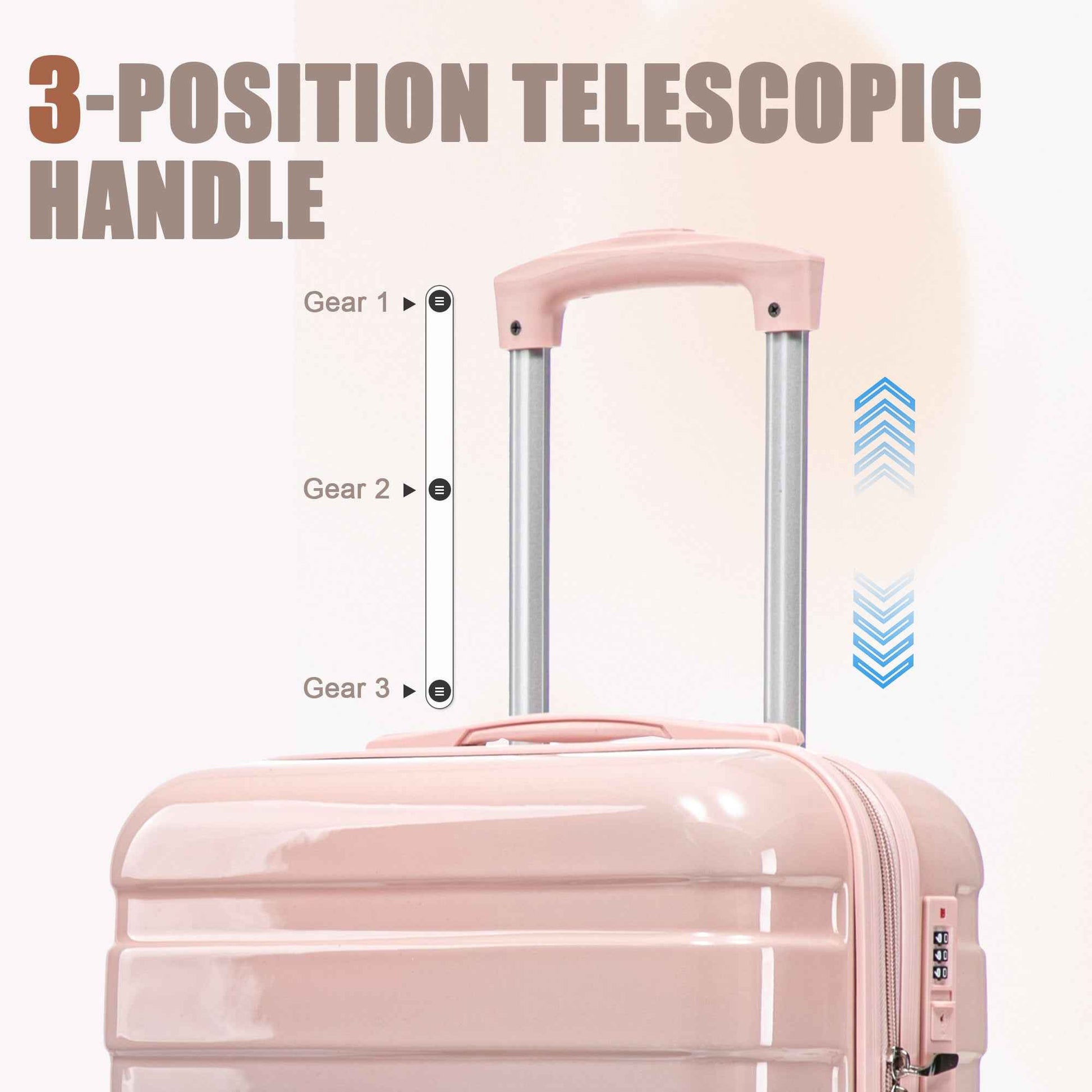 14'/20' 2 pcs/set in PC Spinner Wheel Luggage, Carry on Suitcase, With Gradient Color and Combination Lock(Blue+Pink)