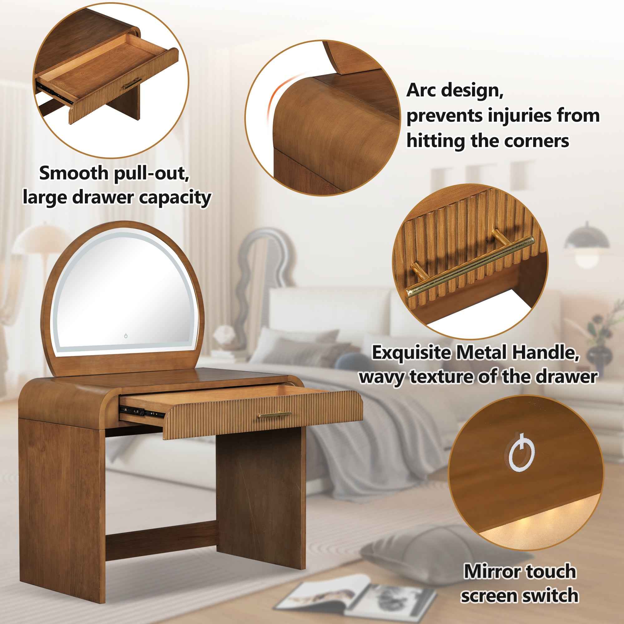 39' Makeup Vanity Table with Mirror Touch Screen Lighted Mirror, Dressing Table with Drawer for Bedroom, Espresso