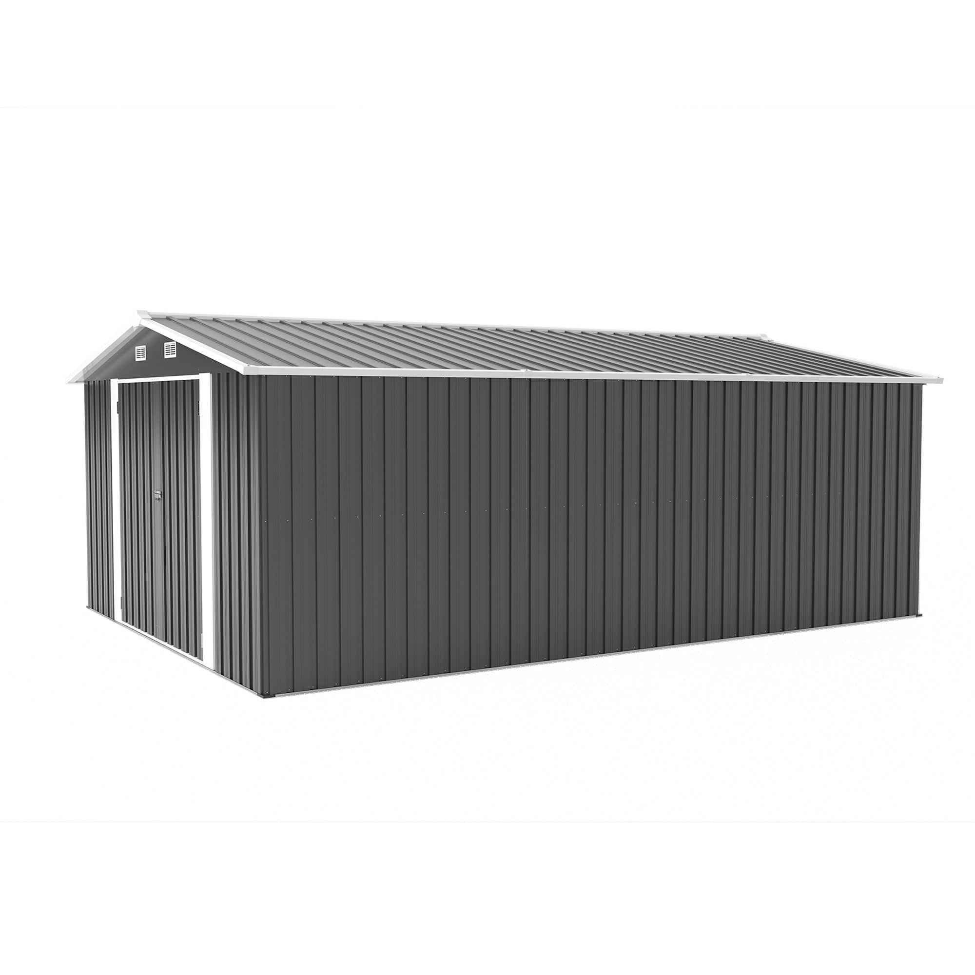 Campcraft  Outdoor Storage Shed 10×14 FT with 3 Lockable Doors,4 Air Vents & Sloped Roof,Utility Tool Shed Metal Storage Garden Sheds  Frame and 4 Vents,for Backyard,Patio,Lawn,dark Grey