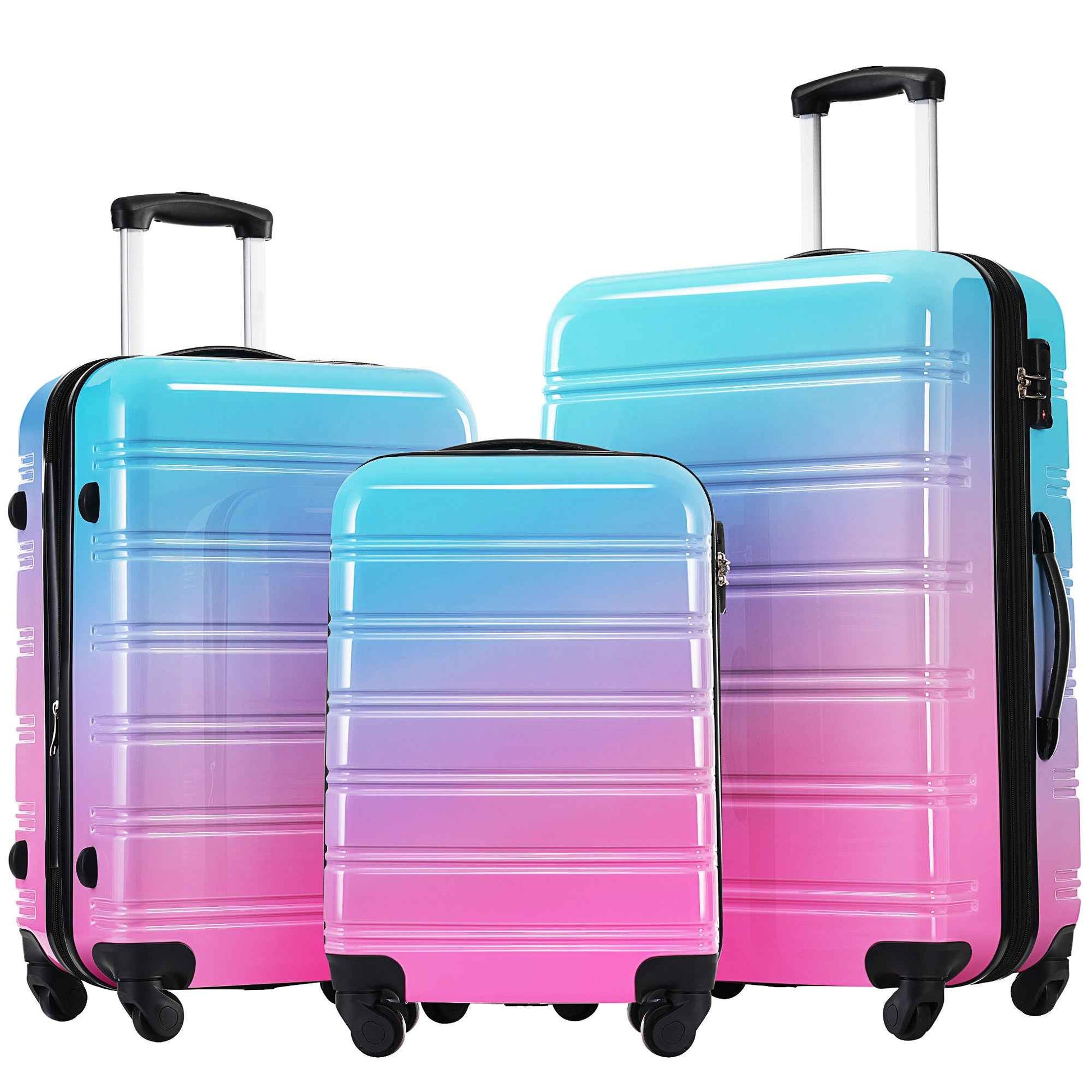 Gradient Color Expandable Hardshell Luggage Sets with Spinner Wheels and TSA Lock, Lightweight 20' 24' 28', Blue and Red