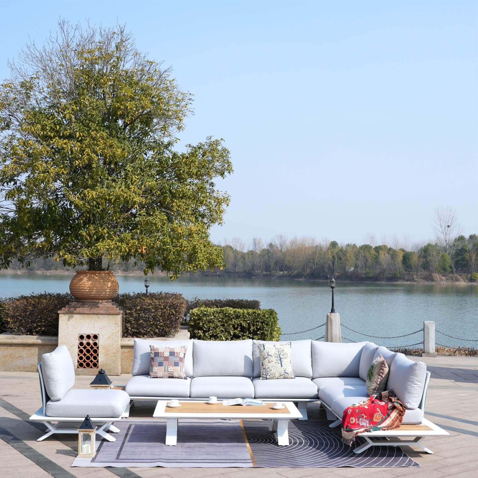 High-grade teak handrails aluminum dew pipe sofa garden set（PAS-2323） - Abrihome