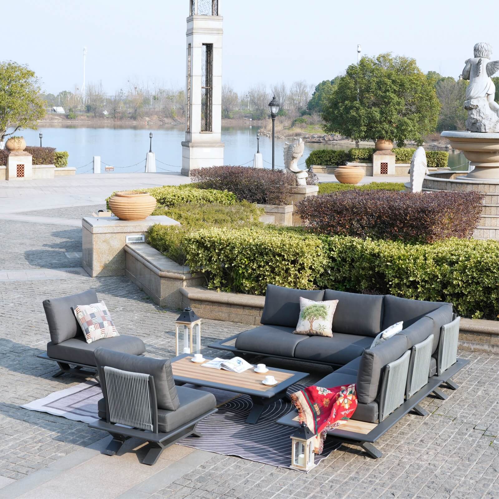 High-grade teak handrails aluminum dew pipe sofa garden set（PAS-2323） - Abrihome