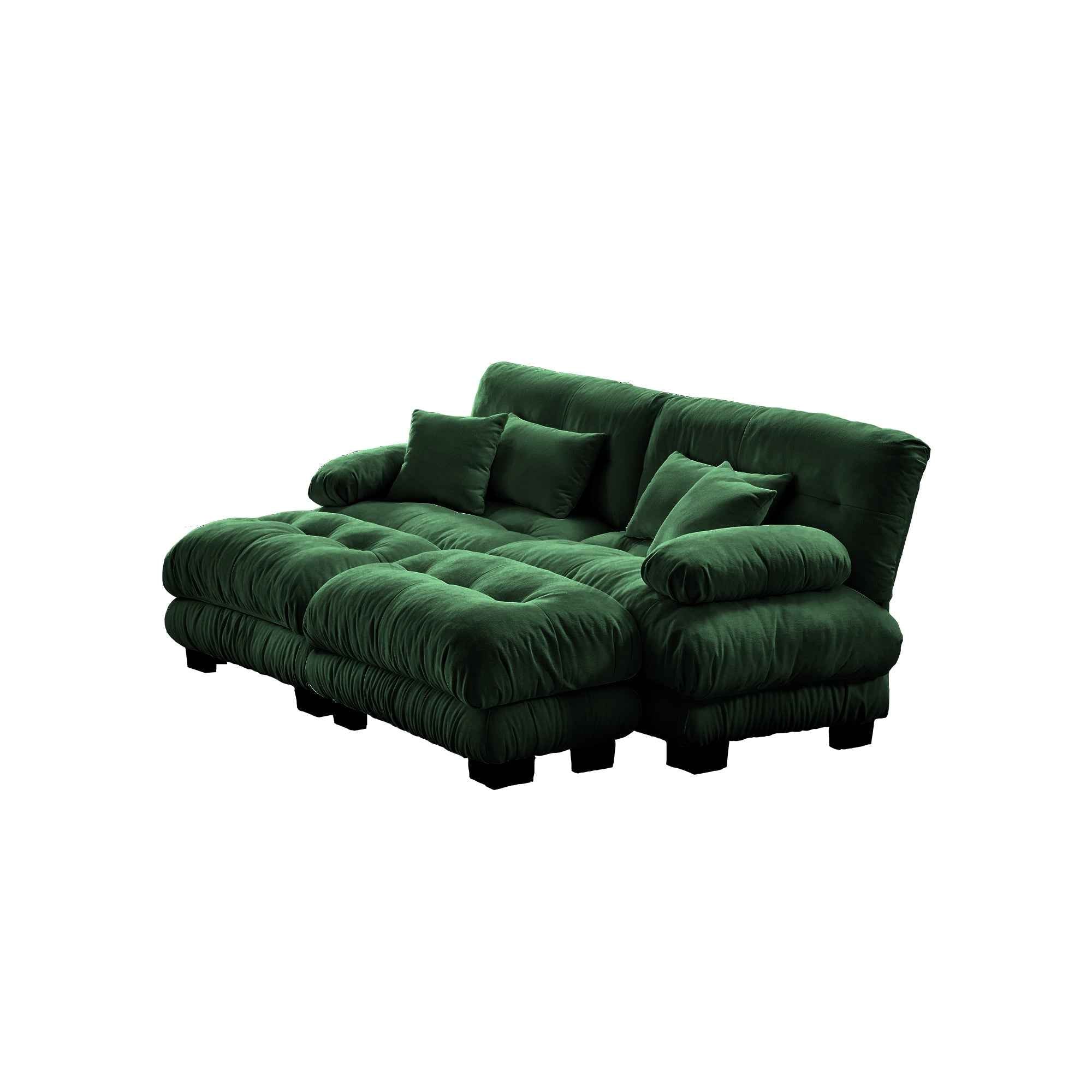 Cloud Couch Sleeper Sofa for Living Room, Chenille 2 Seater sofa with 2 Lumbar pillows and 2 throw pillows , Upholstered Wide Arm Sofa with 2 Ottomans,Chenille Green