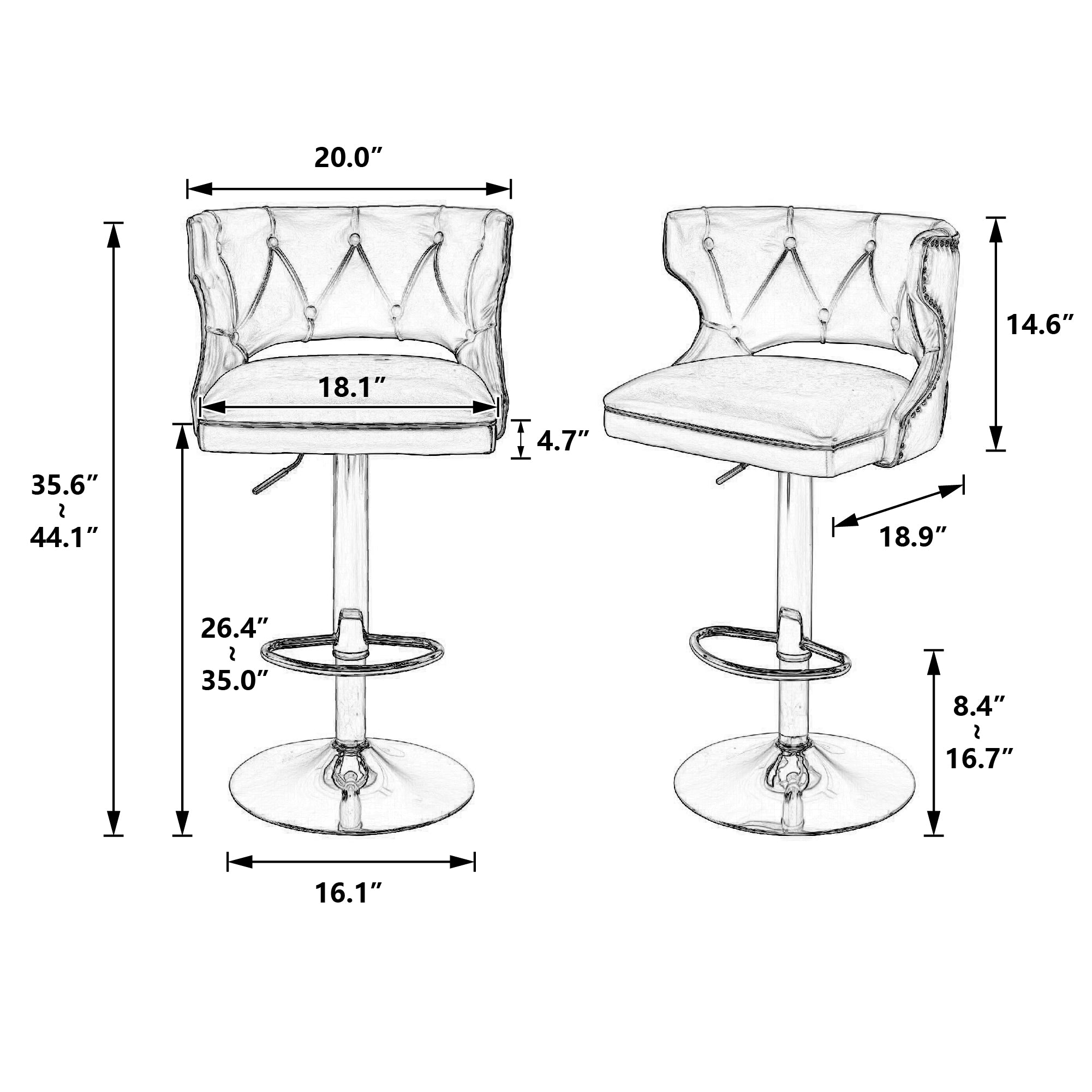 Bar Stools With Back and Footrest Counter Height Dining Chairs-Velvet Orange-2PCS/SET