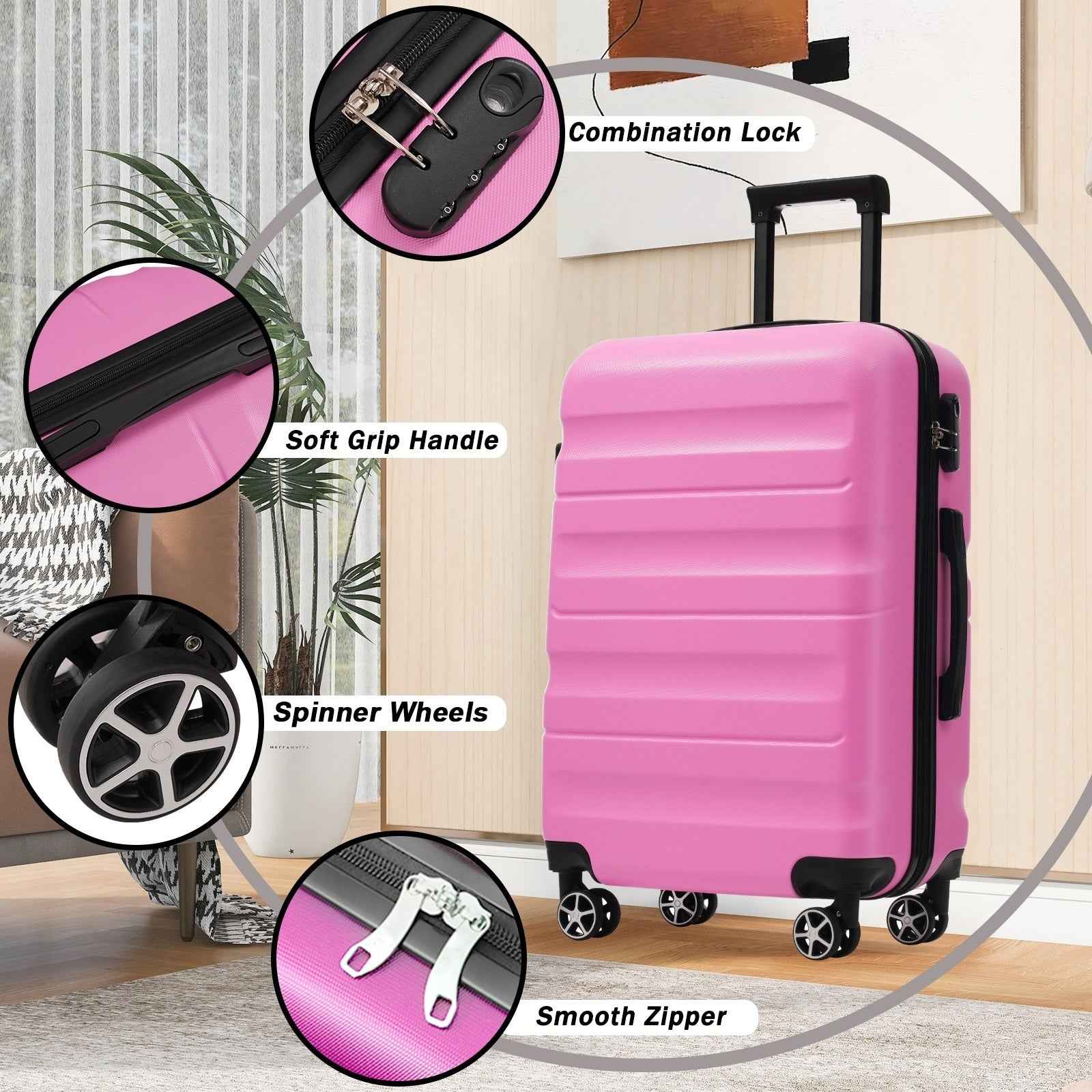 Hardshell ABS Luggage Set - Lightweight & Durable Suitcases with Dual Spinner Wheels, Carry-On & Check-In Sizes for Travel & Business