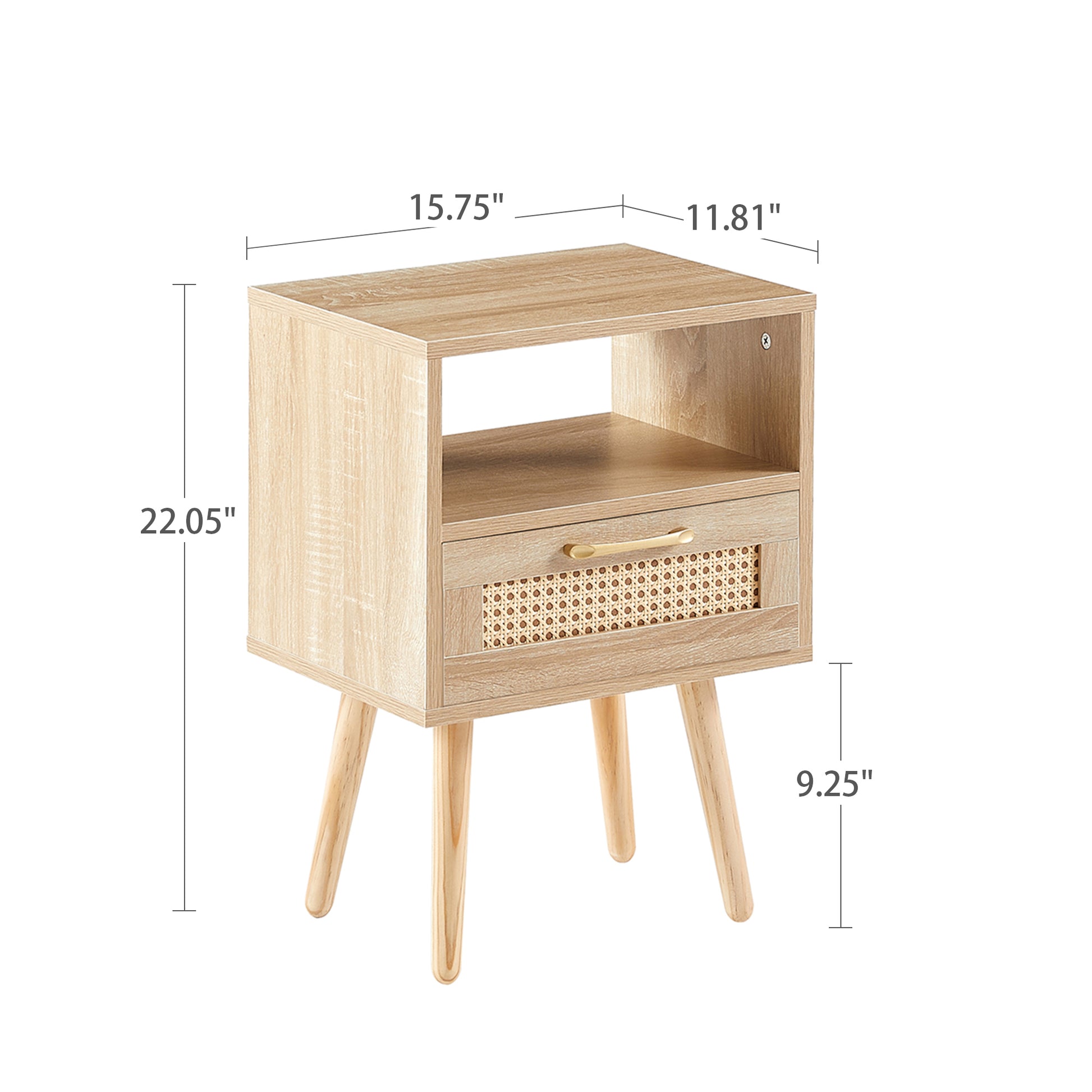 15.75" Rattan End table with  drawer and solid wood legs, Modern nightstand, side table for living room, bedroom,natural - Abrihome