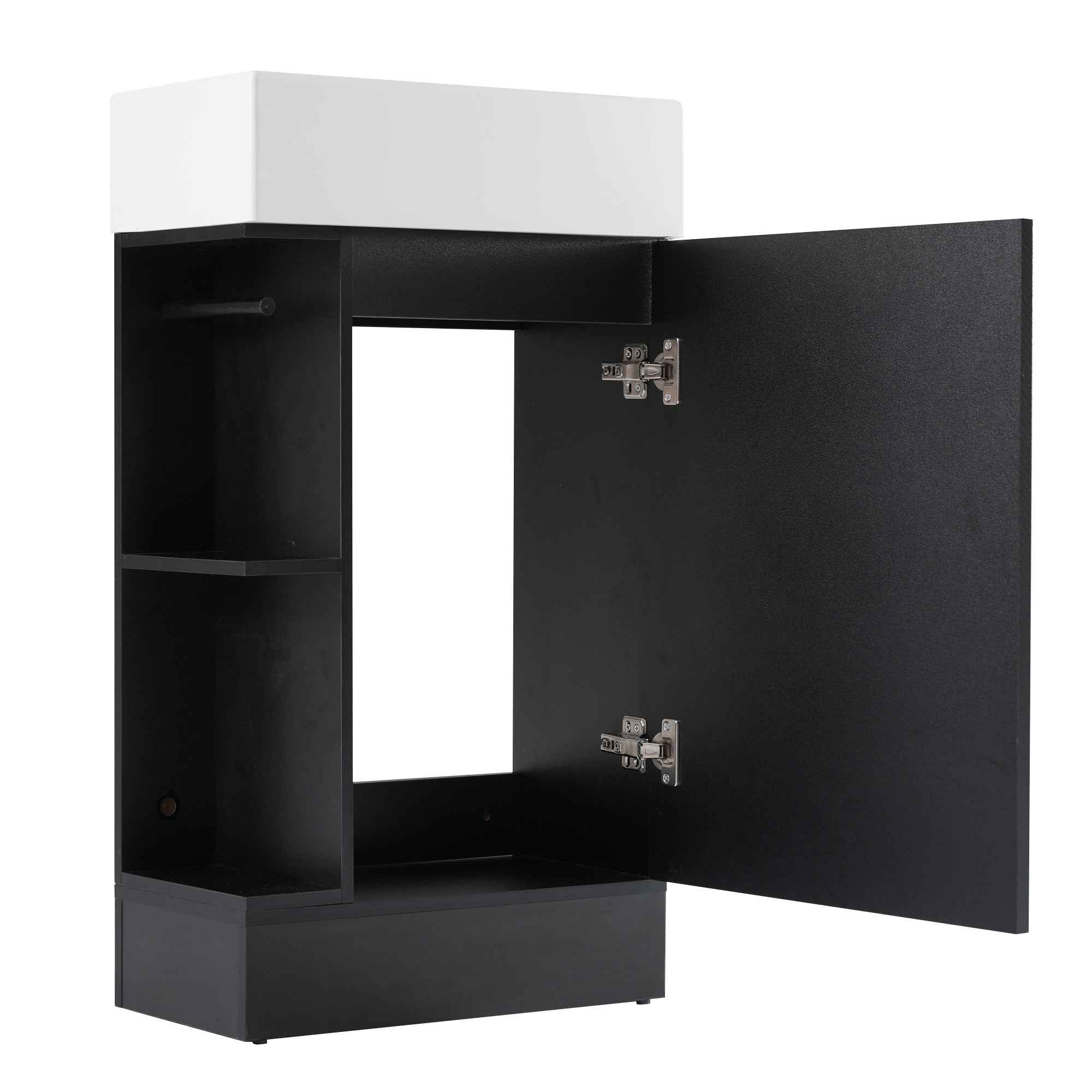 18.6' Bathroom Vanity with Sink, Bathroom Vanity Cabinet with Two-tier Shelf, Left or Right Orientation, Black (WF308491 New Color)