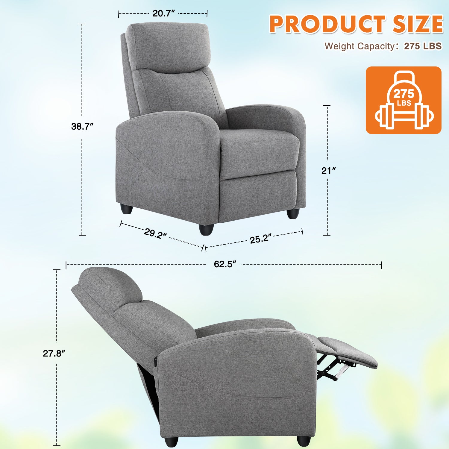 Sweetcrispy Recliner Chair for Living Room Massage PU Leather Recliner Sofa Home Theater Seating with Lumbar Support