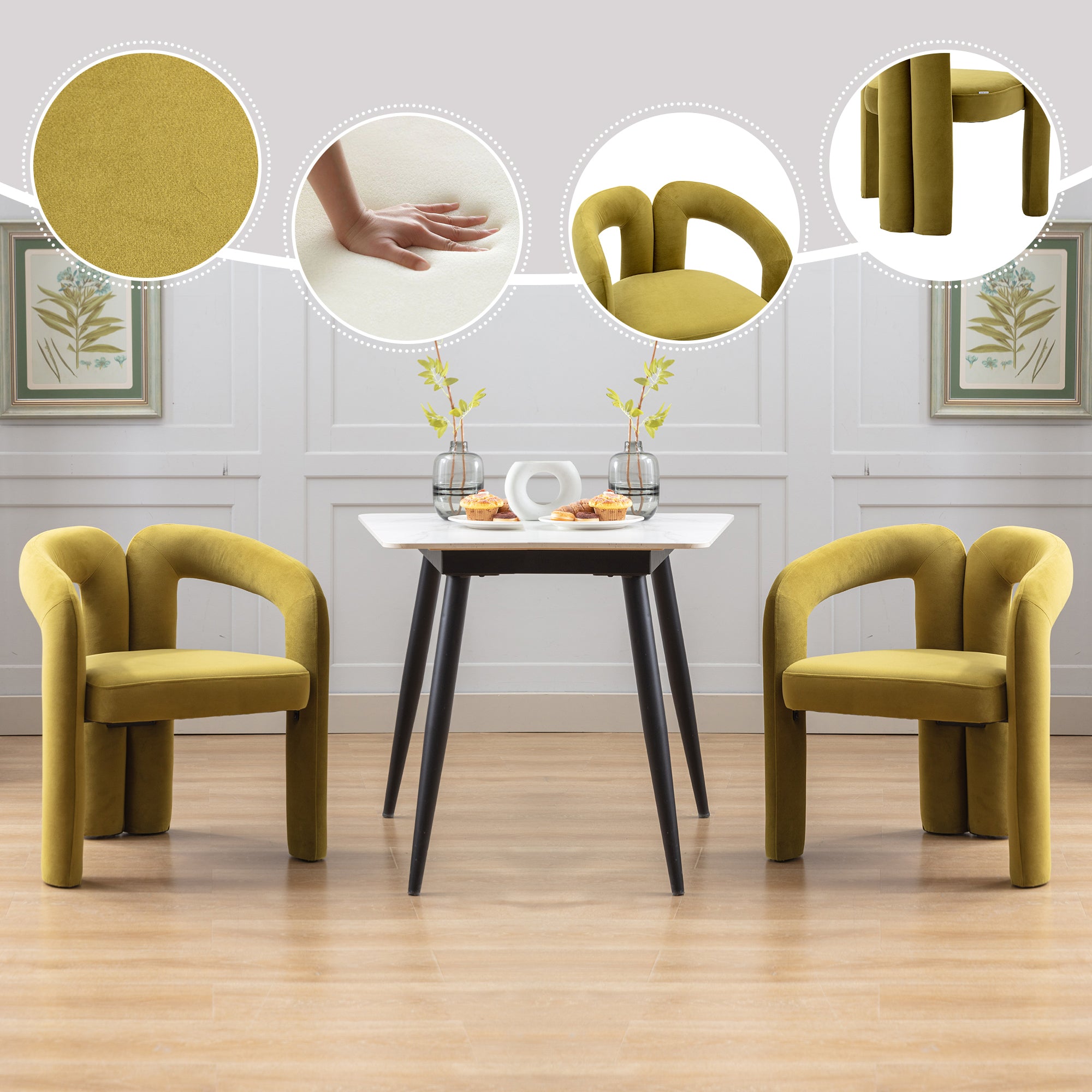 Contemporary Designed Velvet Fabric Upholstered Accent/Dining Chair /Barrel Side Chairs Kitchen Armchair for Living Room set of 2 (Olive Velvet) - Abrihome