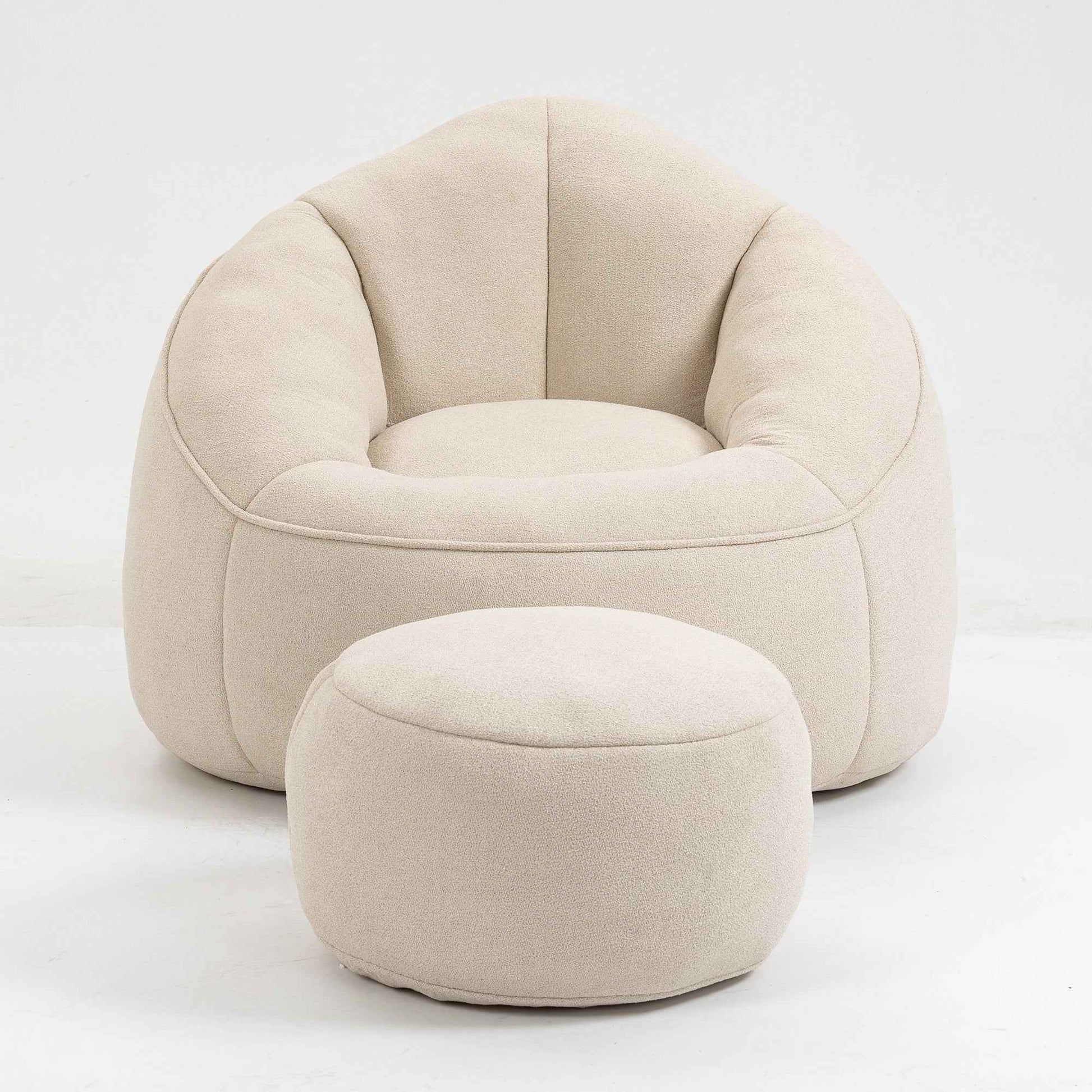 Bedding Bean Bag Sofa Chair with High-Pressure Foam and Footrest, Beige Microfiber