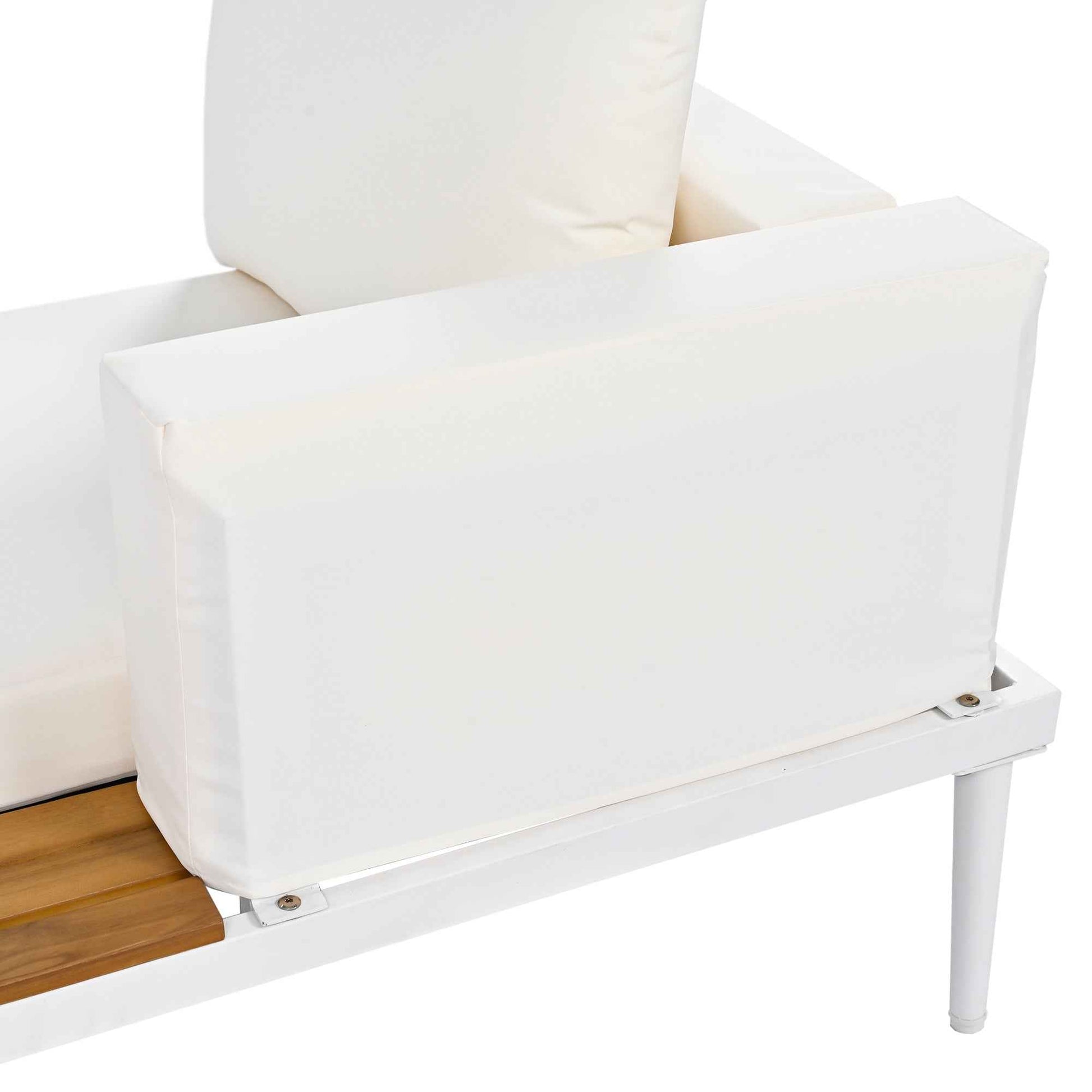 TOPMAX Modern Outdoor Daybed Patio Metal Daybed with Wood Topped Side Spaces for Drinks, 2 in 1 Padded Chaise Lounges for Poolside, Balcony, Deck, Beige