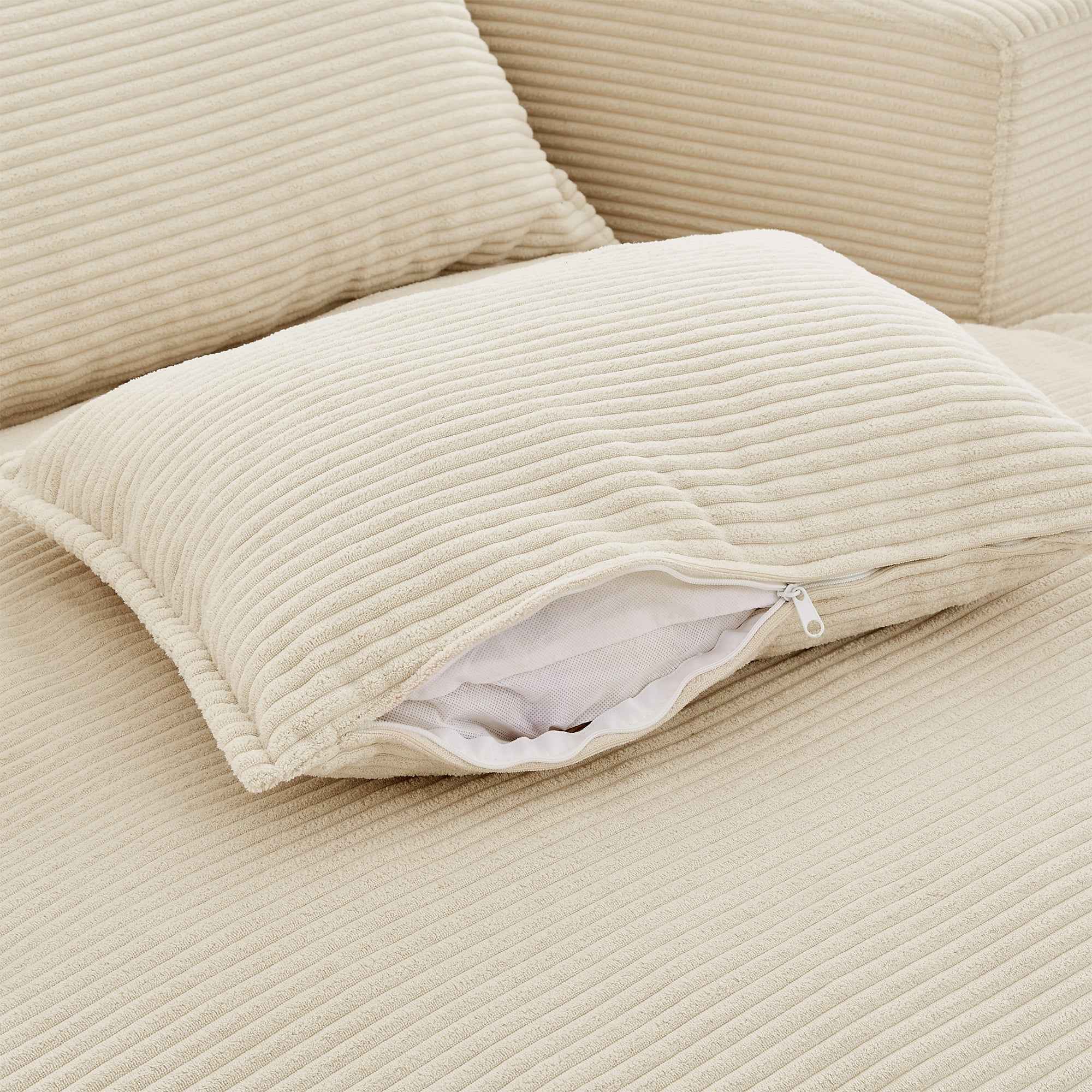 Accent Barrel Chair 360° Swivel Sofa Chair with Dual-layer Cushion and 3 Removable Pillows, Beige Corduroy, 57.5'