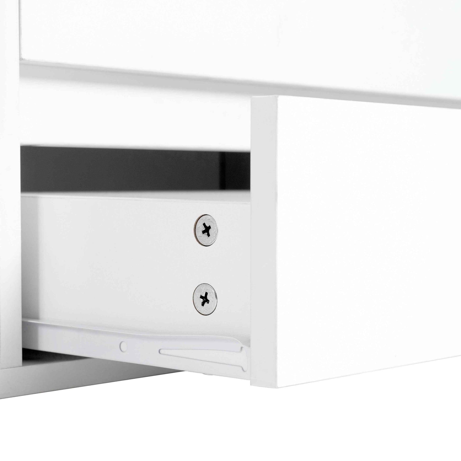 ON-TREND Modern APP Controlled LED TV Stand for TVs Up to 105'', Faux Marble Tabletop Media Console with Tempered Glass Doors, Entertainment Center with 2 Drawers & Cabinets for Living Room, White