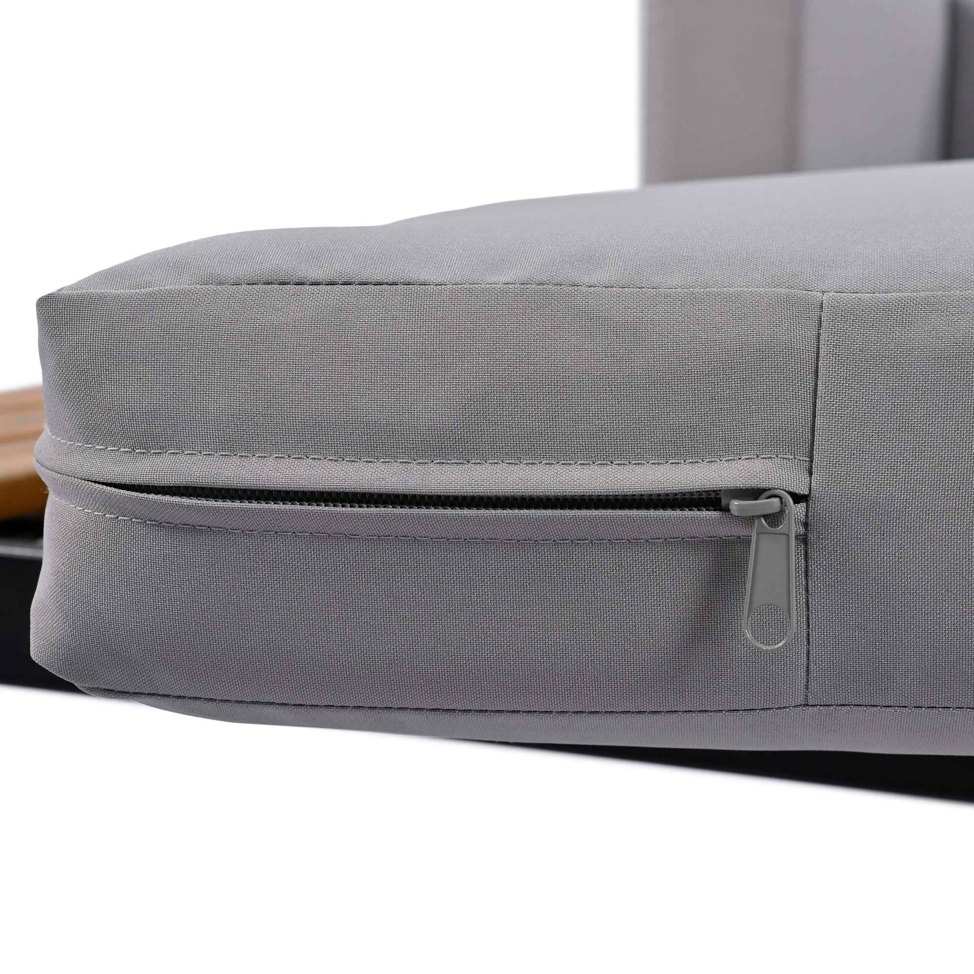 TOPMAX Modern Outdoor Daybed Patio Metal Daybed with Wood Topped Side Spaces for Drinks, 2 in 1 Padded Chaise Lounges for Poolside, Balcony, Deck, Gray