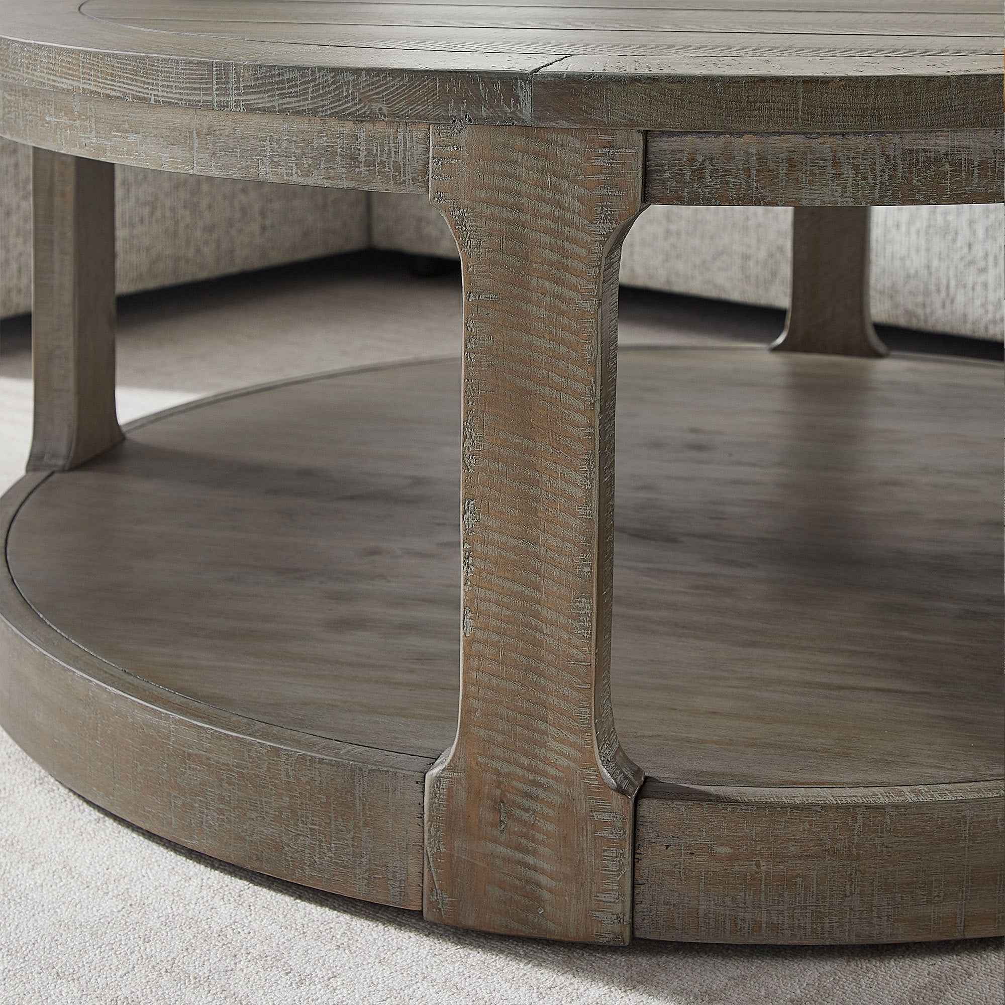 40inch Large Curved 2 Tier Traditional Round Circle Wooden Center Coffee Table,Rounded Table with Wheels,Mid Century Rustic Style Table for living Room,Office,Apartment,Light Brown