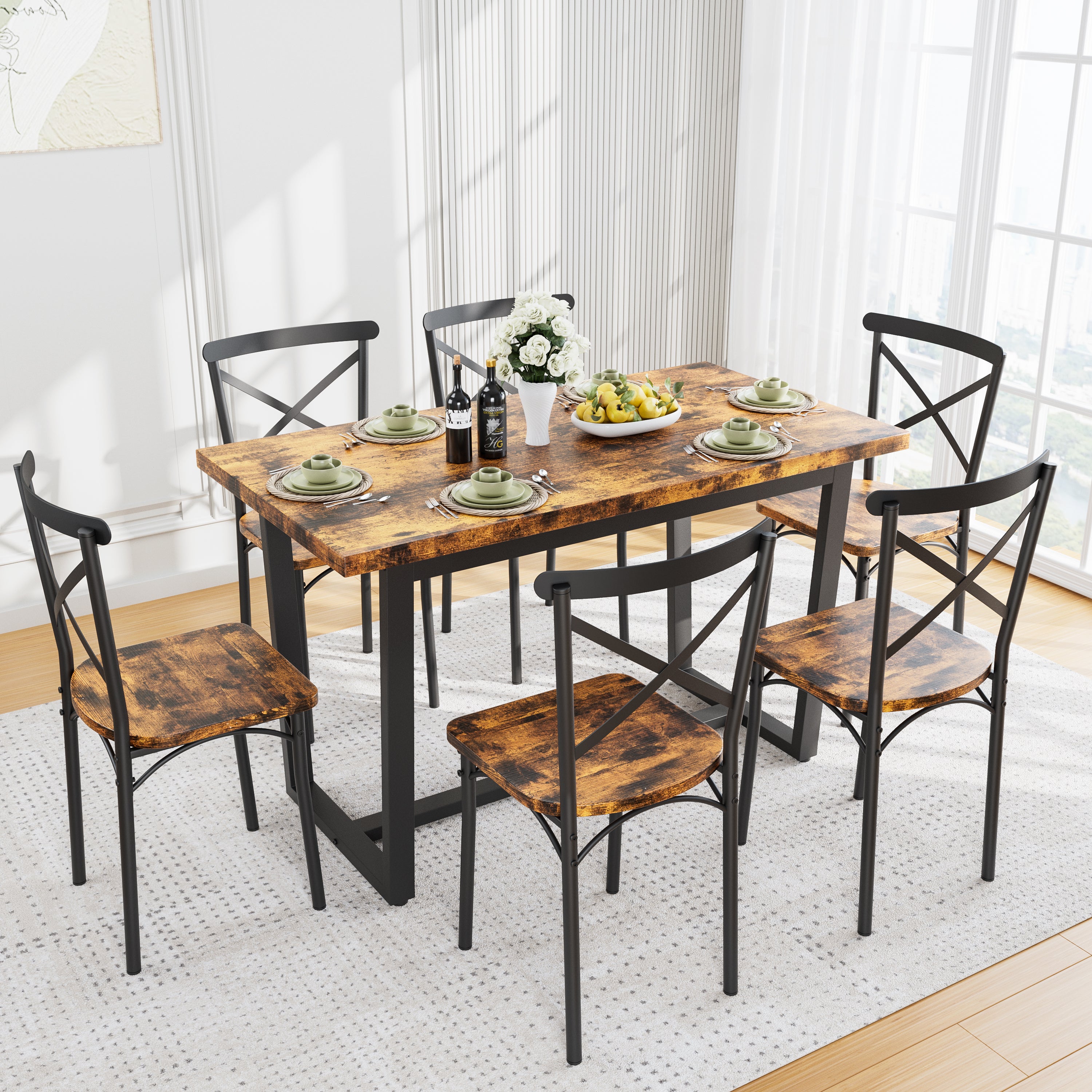 7 Pieces Dining Set 7-Piece Kitchen Table Set Perfect for Kitchen, Breakfast Nook, Living Room Occasions