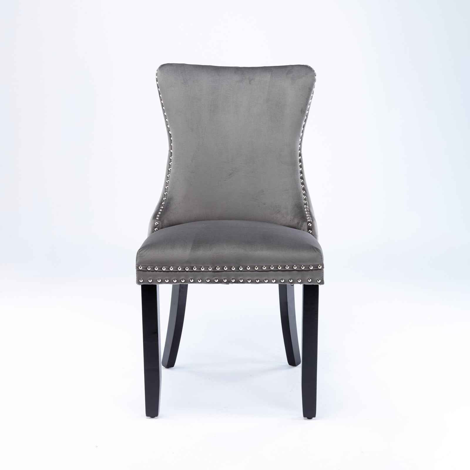 A&A Furniture,Upholstered Wing-Back Dining Chair with Backstitching Nailhead Trim and Solid Wood Legs,Set of 2, Gray,SW8809GY,  KD