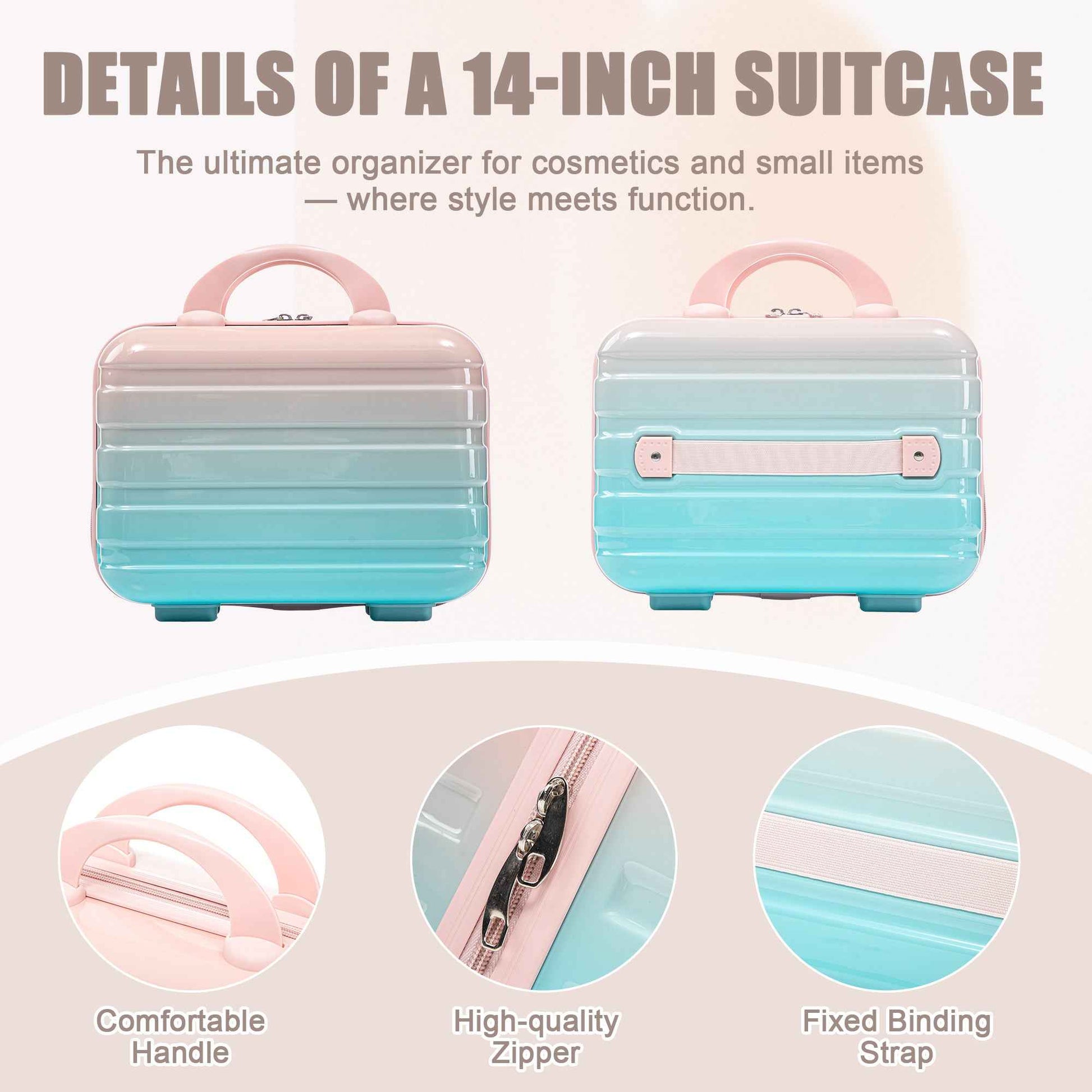 14'/20' 2 pcs/set in PC Spinner Wheel Luggage, Carry on Suitcase, With Gradient Color and Combination Lock(Blue+Pink)