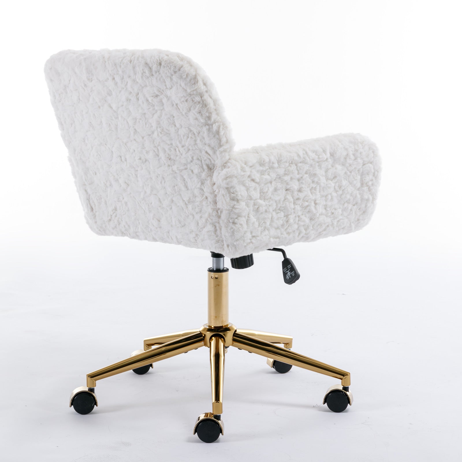 A&A Furniture Artificial Rabbit Hair Office Chair with Golden Metal Base, Adjustable Swivel Vanity Chair, Beige Velvet - Abrihome