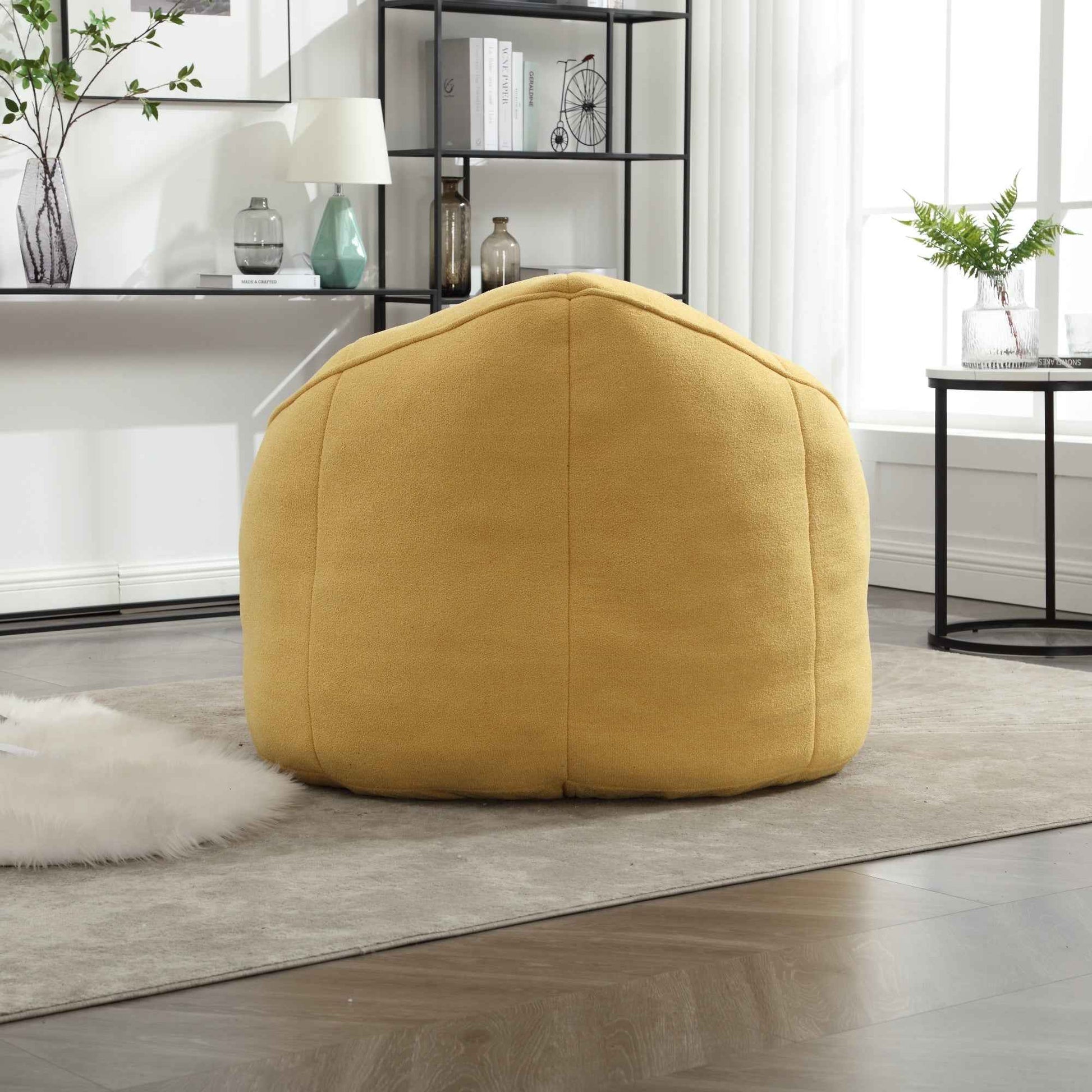 Bedding Bean Bag Sofa Chair with High-Pressure Foam and Footrest, Yellow Microfiber