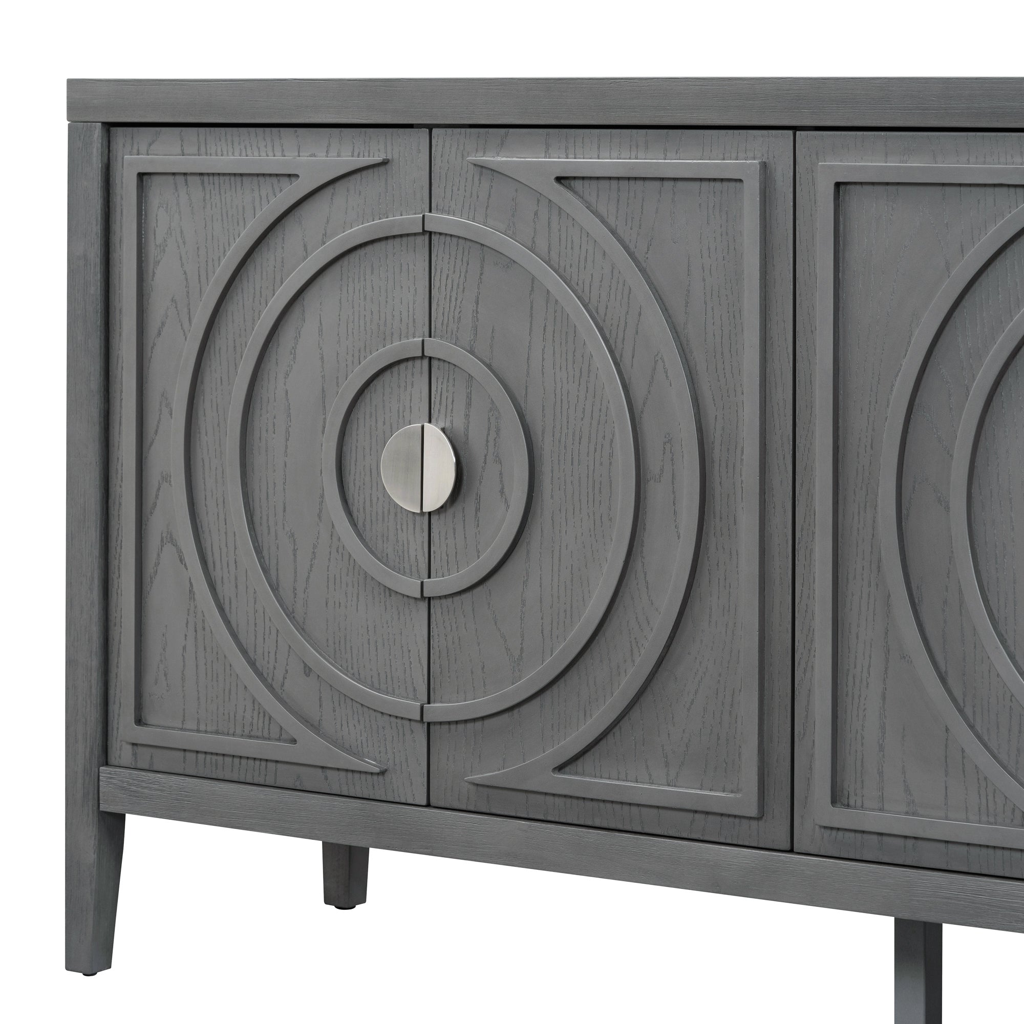 TREXM Retro Sideboard door with Circular Groove Design Round Metal Door Handle for Entrance, Dinning Room, Living Room (Gray)