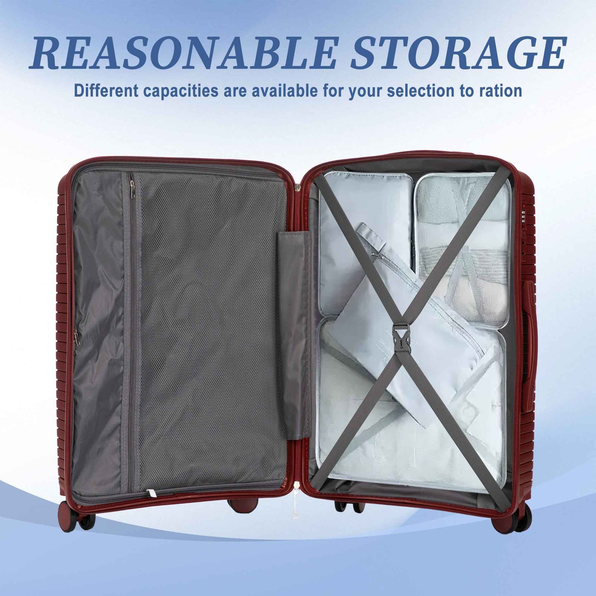 20'/24'/28' 3 pcs/set in PP Spinner Wheel Luggage, Carry on Suitcase, Matching Color, Combination Lock (Red)