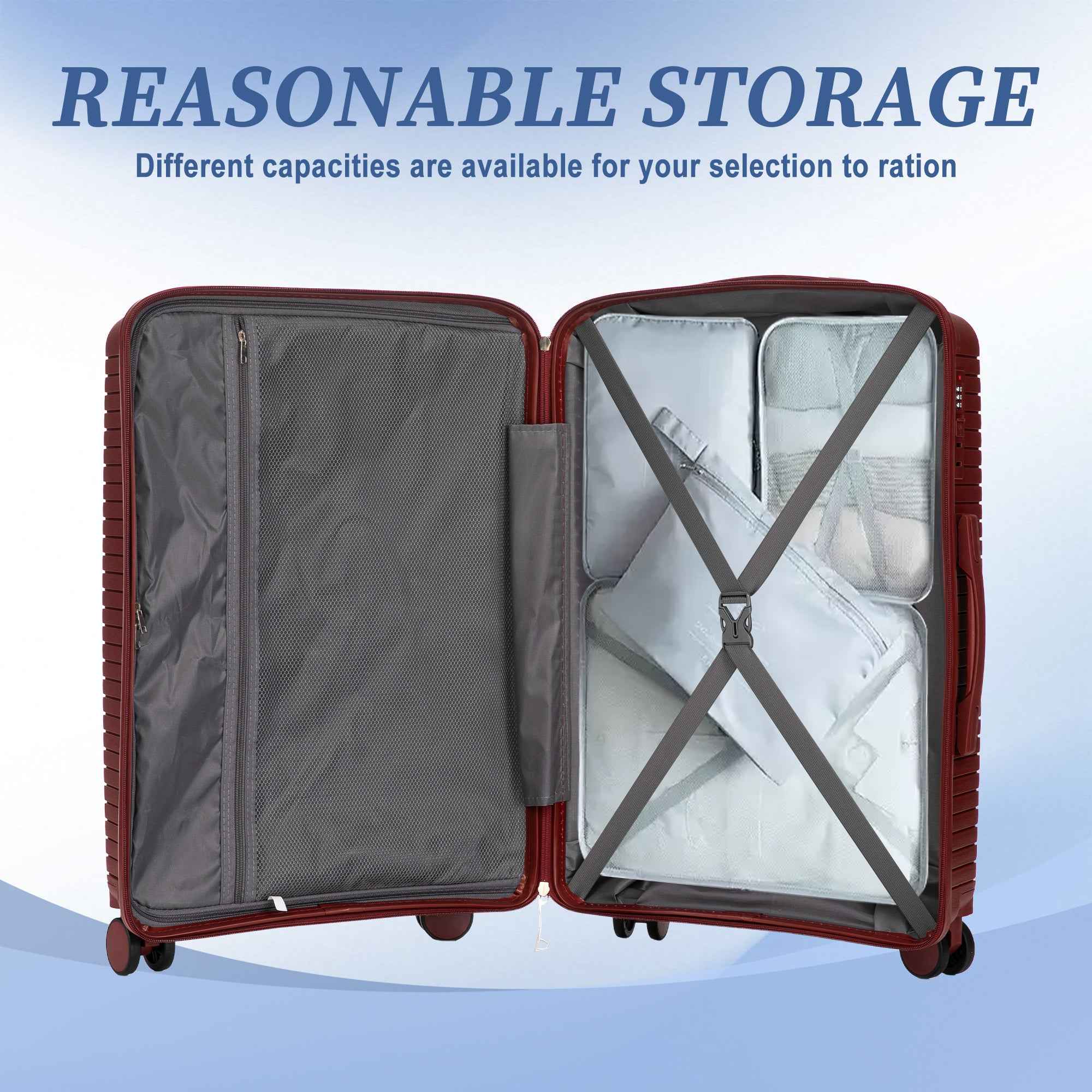 20'/24'/28' 3 pcs/set in PP Spinner Wheel Luggage, Carry on Suitcase, Matching Color, Combination Lock (Red)
