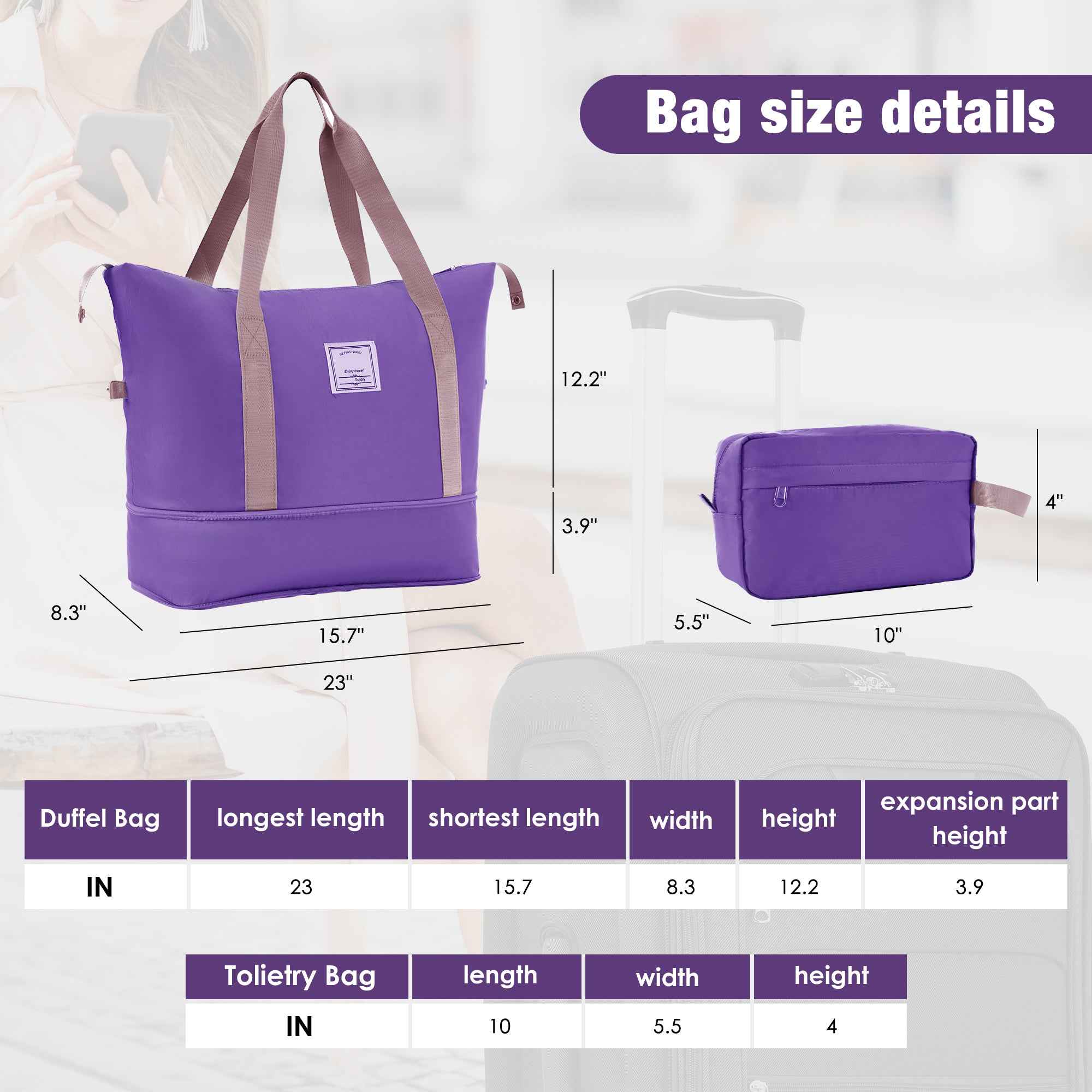 Softside Luggage Expandable 3 Piece Set Suitcase with Duffel Bag Upright Spinner Softshell Lightweight Luggage Travel Set-22/26/30 IN