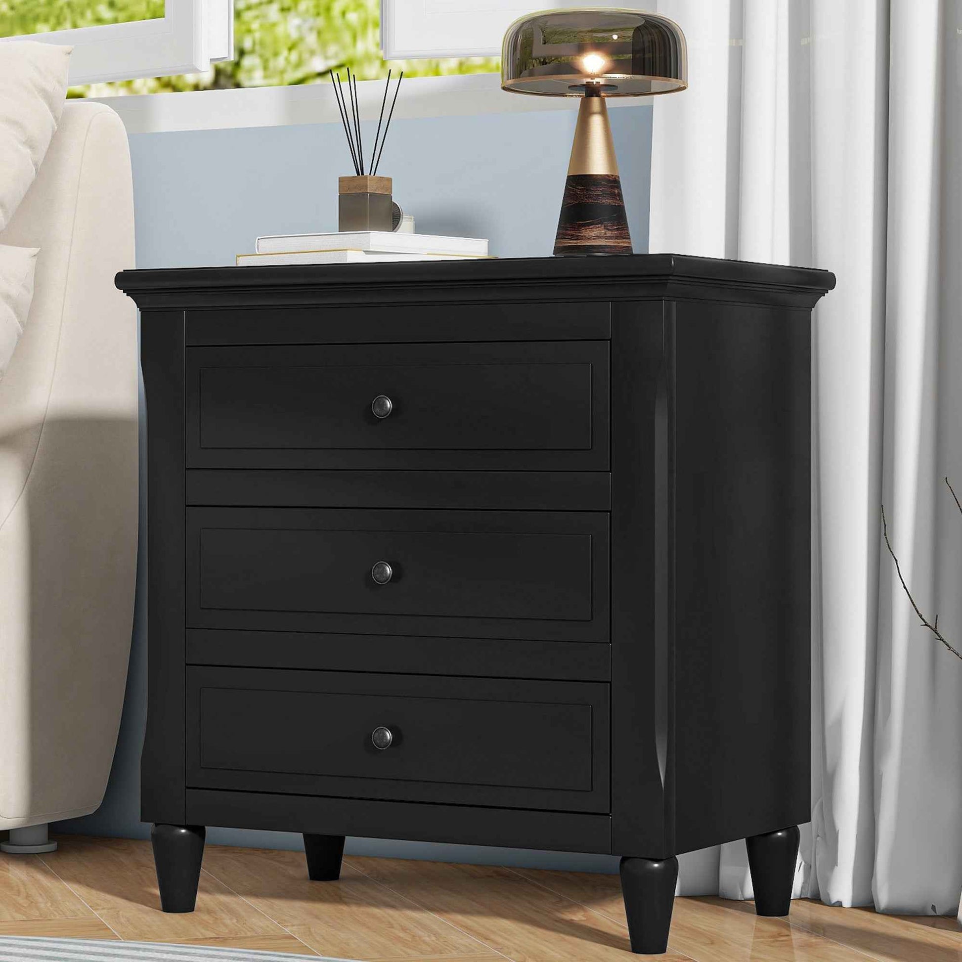 U_STYLE 28''painted Nightstand with 3 Drawers and Smooth Gliding Rails ,Simple Bedside Cabinet with Metal handle, Minimalist Sofa Side Table with rubber legs for Bedroom Sofa Couch Office