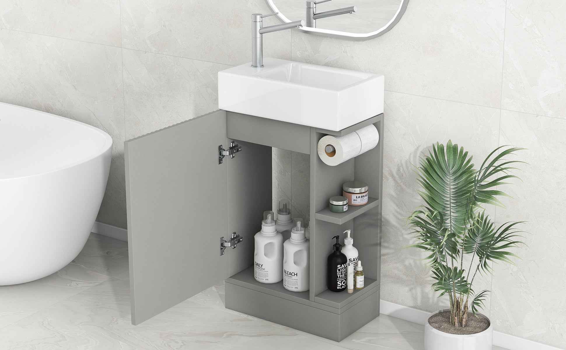 18.6' Bathroom Vanity with Sink, Bathroom Vanity Cabinet with Two-tier Shelf, Left or Right Orientation, Grey  (Old Sku:WF308491AAE)