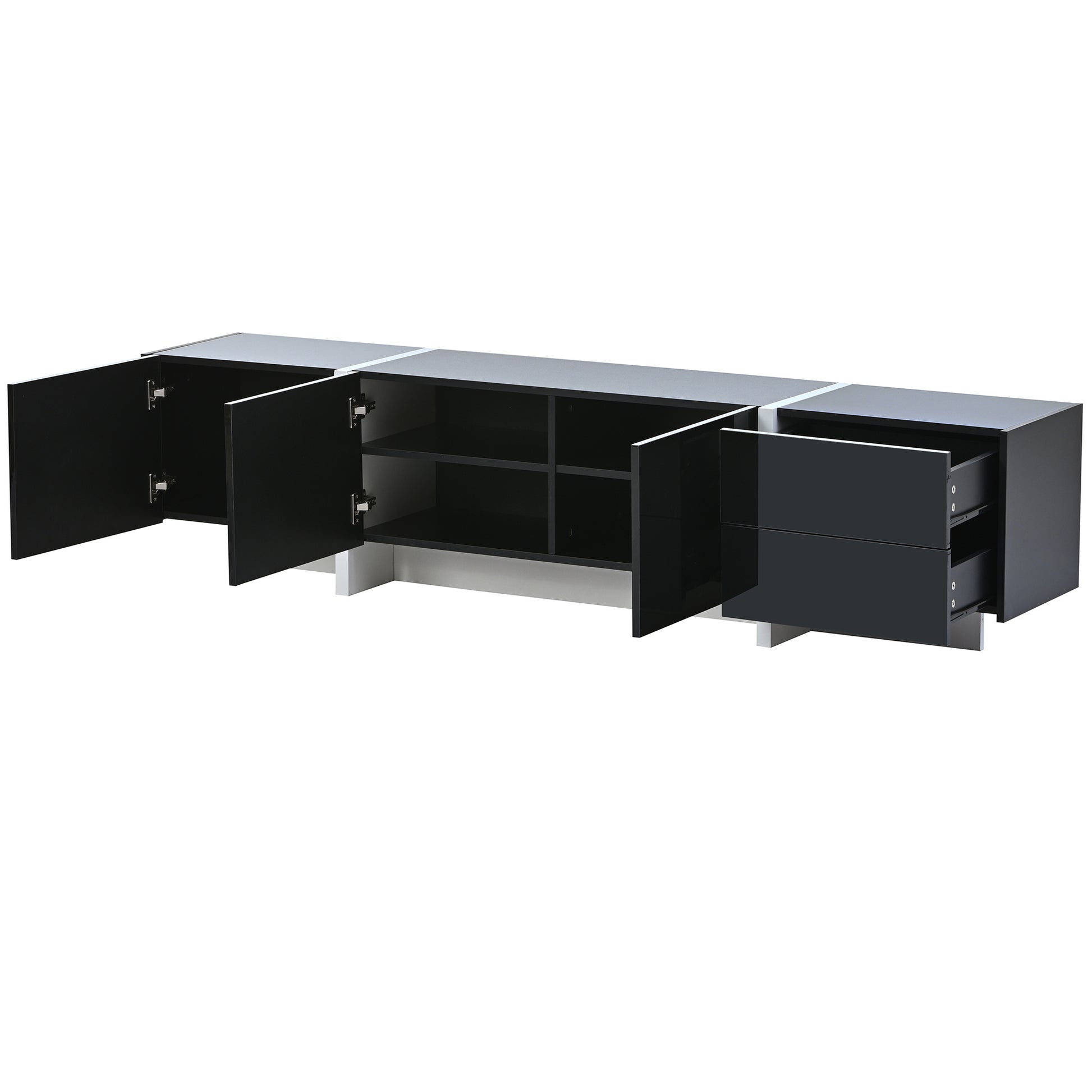 ON-TREND White & Black Contemporary Rectangle Design TV Stand, Unique Style TV Console Table for TVs Up to 80'', Modern TV Cabinet with High Gloss UV Surface for Living Room. - Abrihome