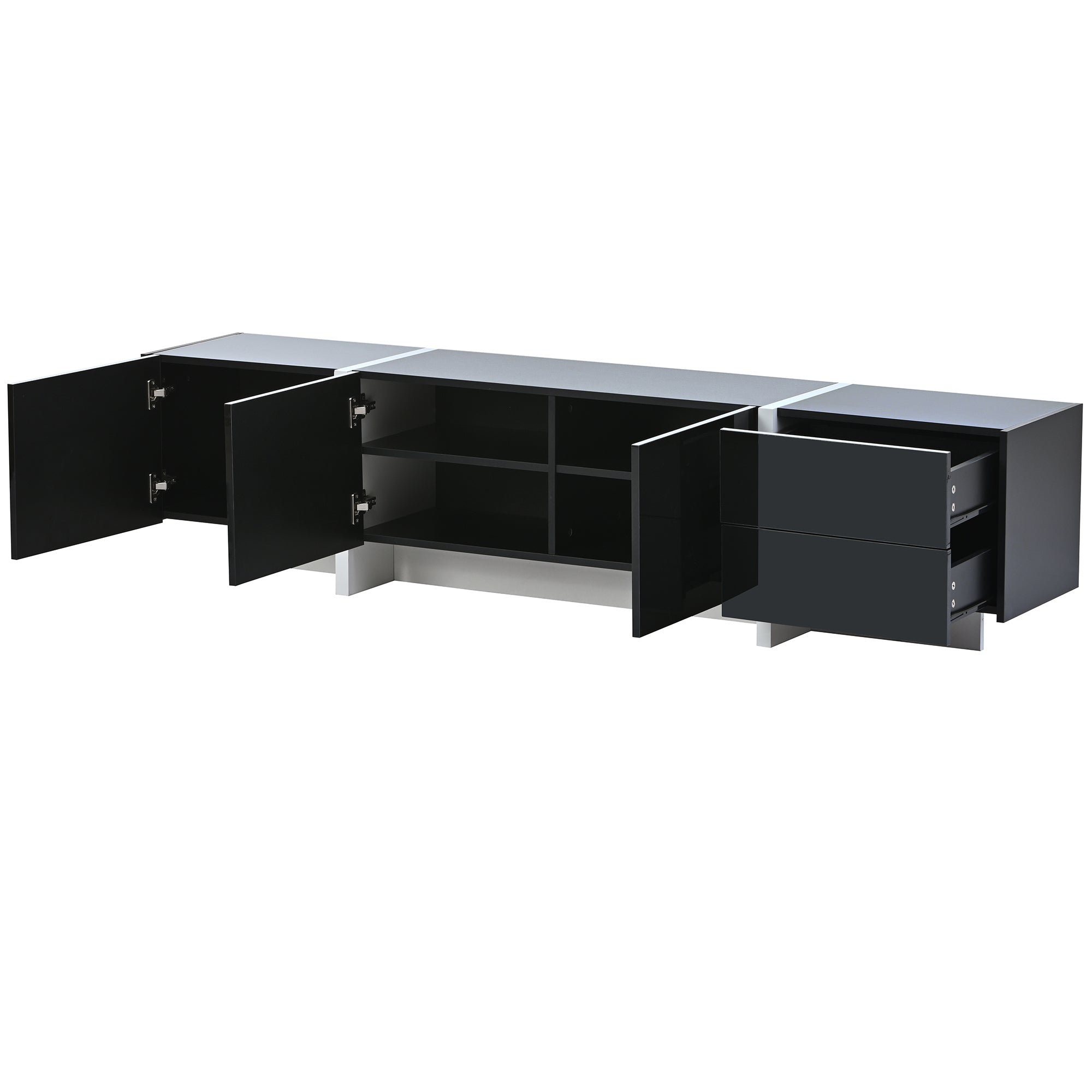 ON-TREND White & Black Contemporary Rectangle Design TV Stand, Unique Style TV Console Table for TVs Up to 80'', Modern TV Cabinet with High Gloss UV Surface for Living Room. - Abrihome