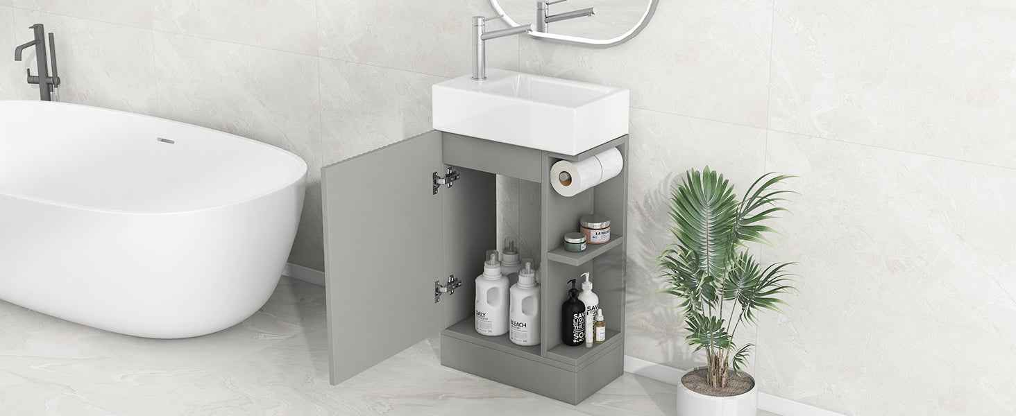 18.6' Bathroom Vanity with Sink, Bathroom Vanity Cabinet with Two-tier Shelf, Left or Right Orientation, Grey  (Old Sku:WF308491AAE)