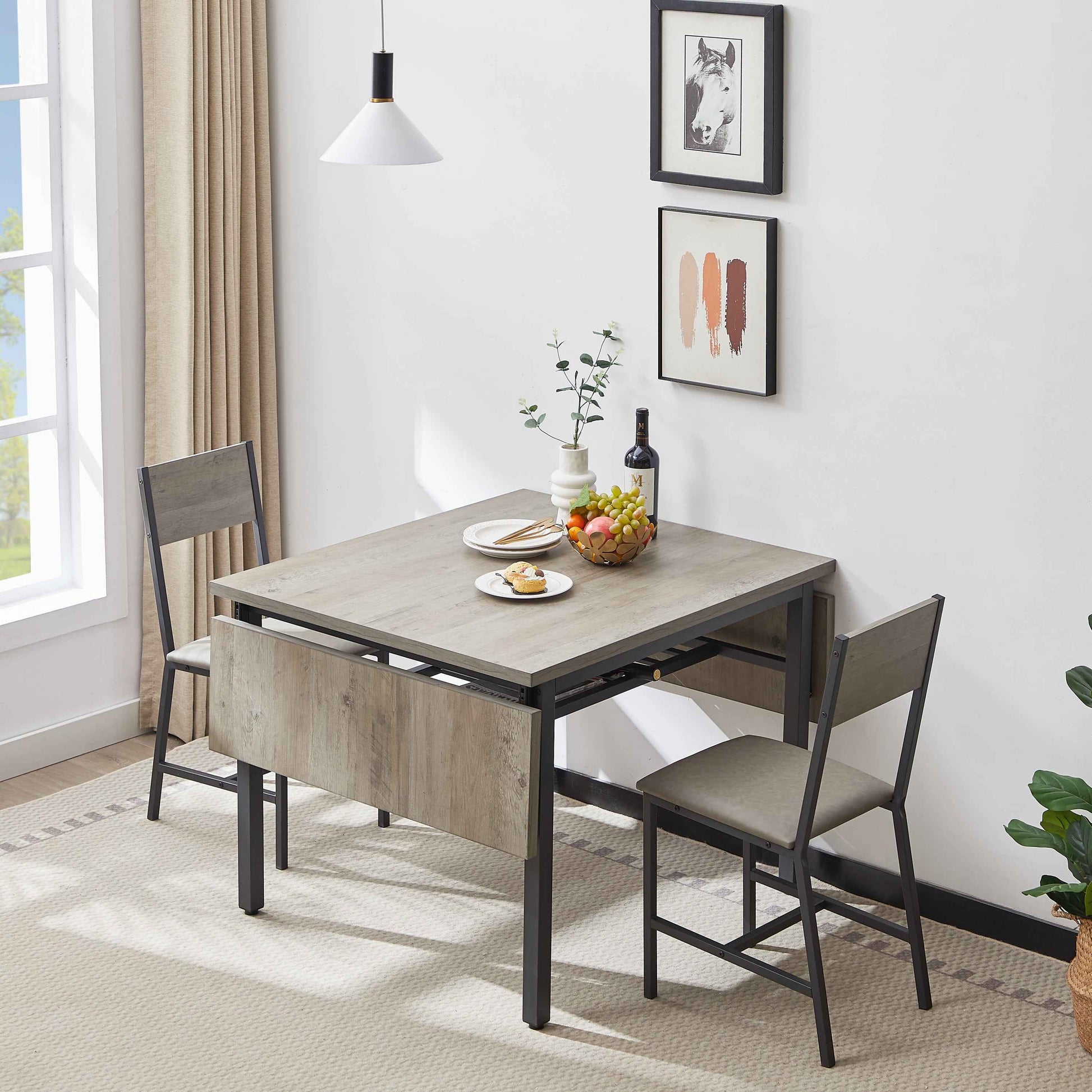 Folding Dining Table, 1.2 inches thick table top, for Dining Room, Living Room, Grey, 63.2'' L x 35.5'' W x 30.5'' H.