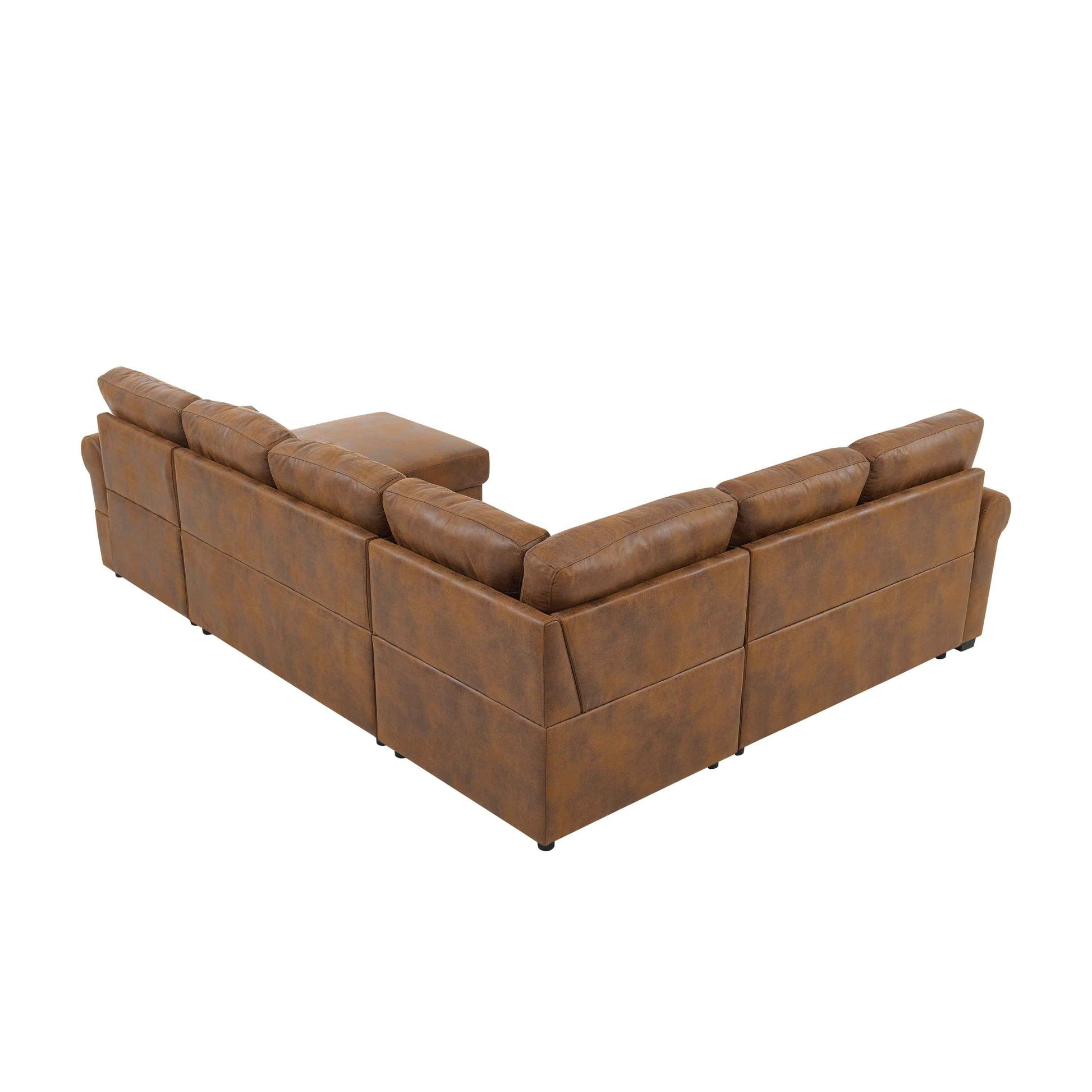 Faux Leather Fabric U-Shape Sectional Sleeper Sofa (Pull-Out Bed) With Storage Chaise