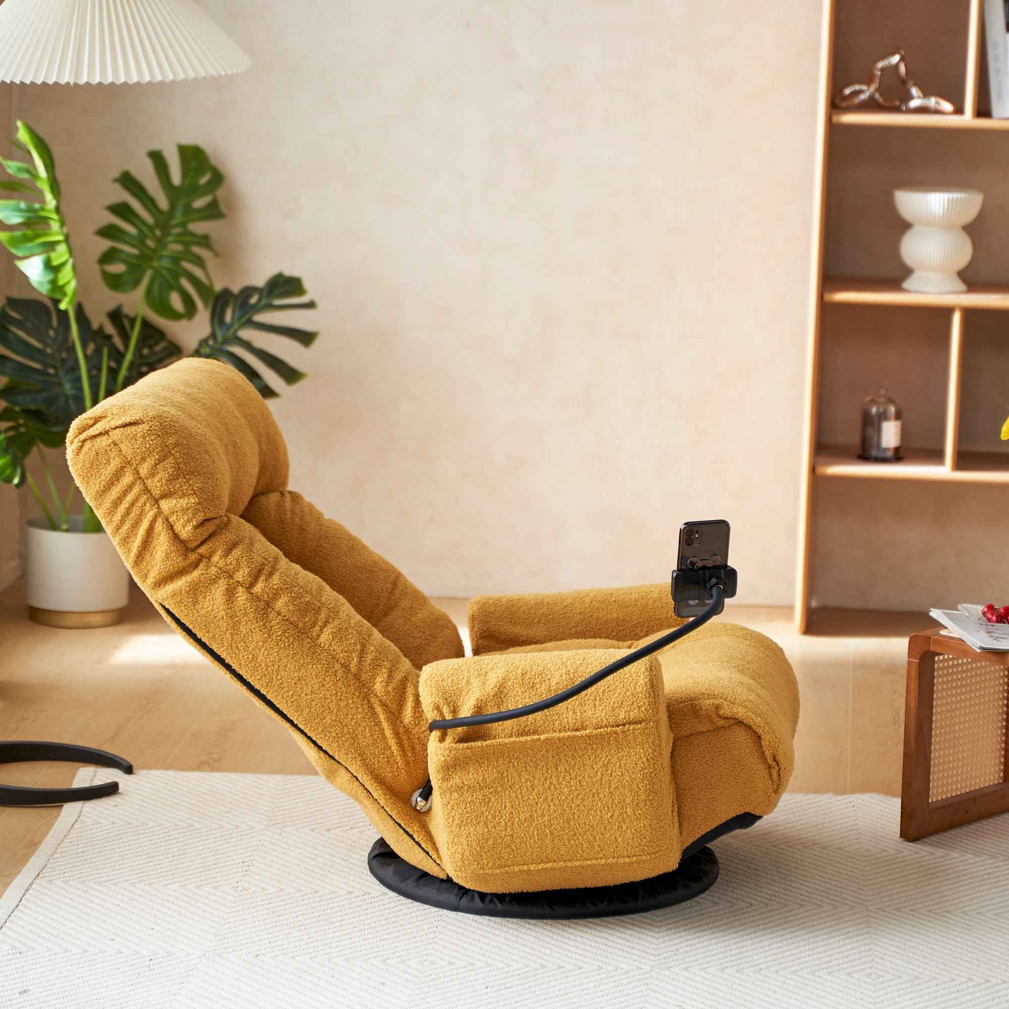Adjustable Yellow Swivel Lounge Chair with 360-Degree Rotating Seat and Headrest Support, Leisure Chair Deck Chair - Game Chair for Living Room